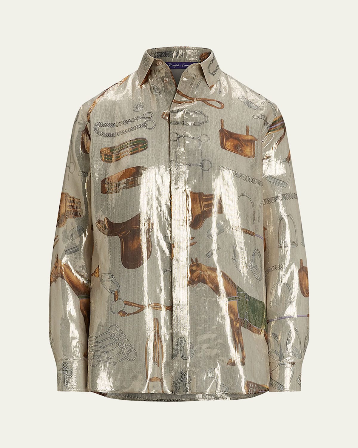 Ralph Lauren Evelina Equestrian Metallic Silk Shirt
