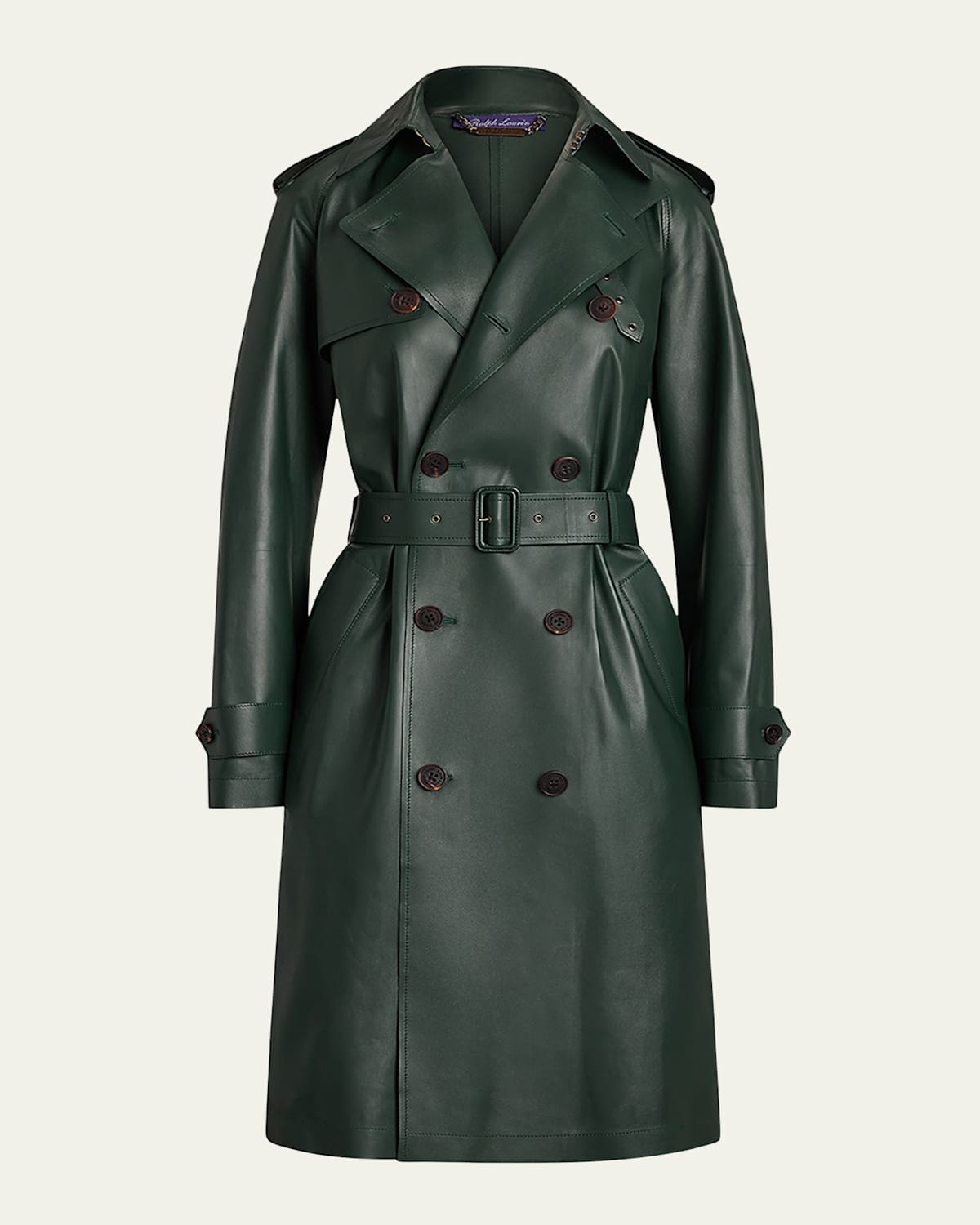 Ralph Lauren Niles Leather Trench Coat In Green