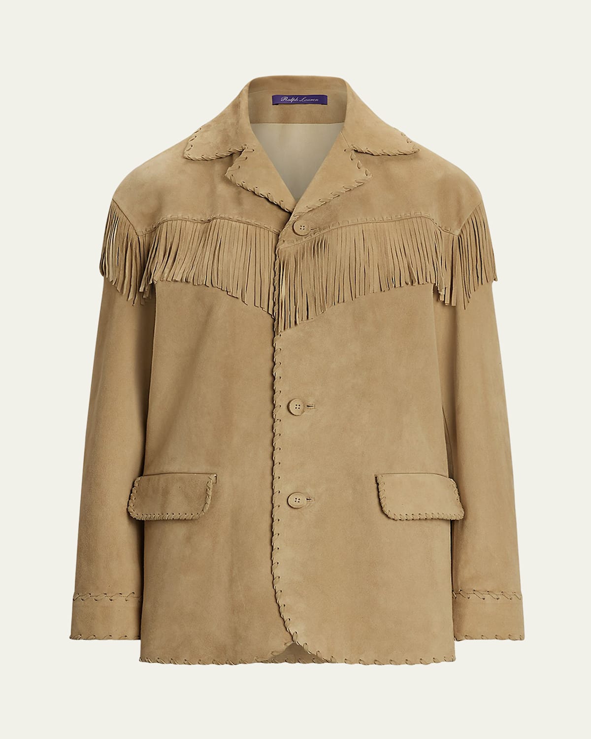 Ralph Lauren Ryland Fringe-trim Suede Coat In Brown