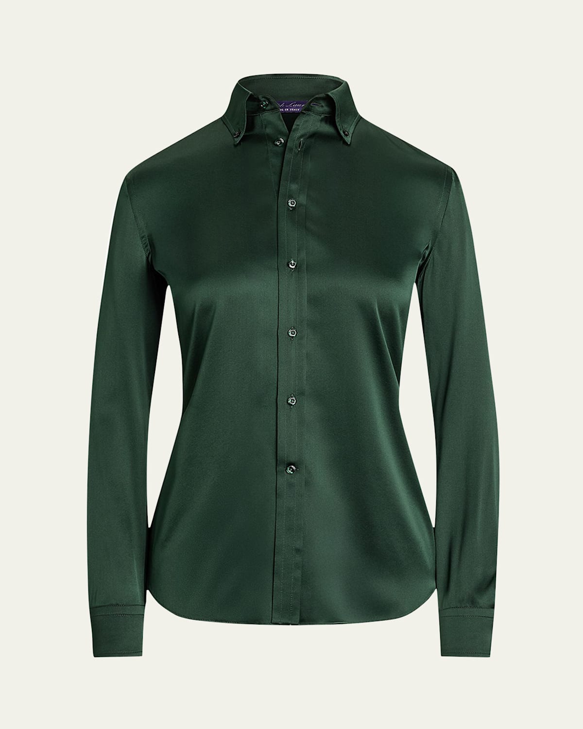 Ralph Lauren Cameron Satin Long-sleeve Shirt In Green
