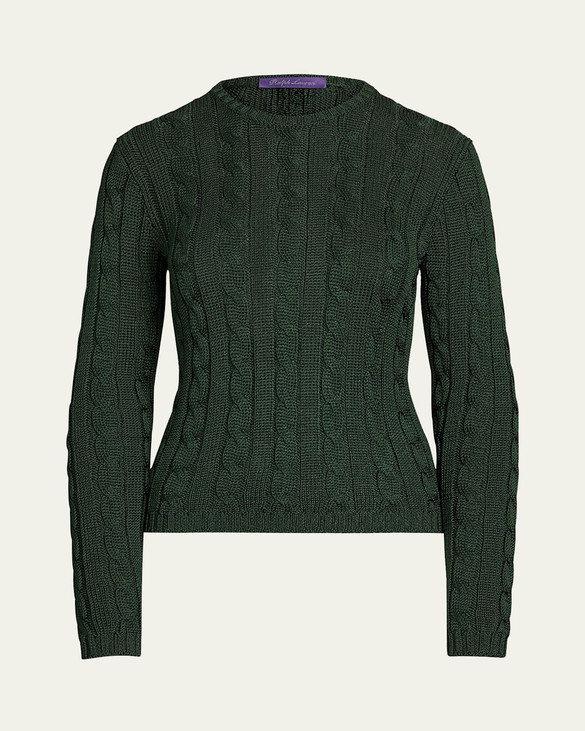 Ralph Lauren High Shine Cable Knit Crewneck Sweater In Green