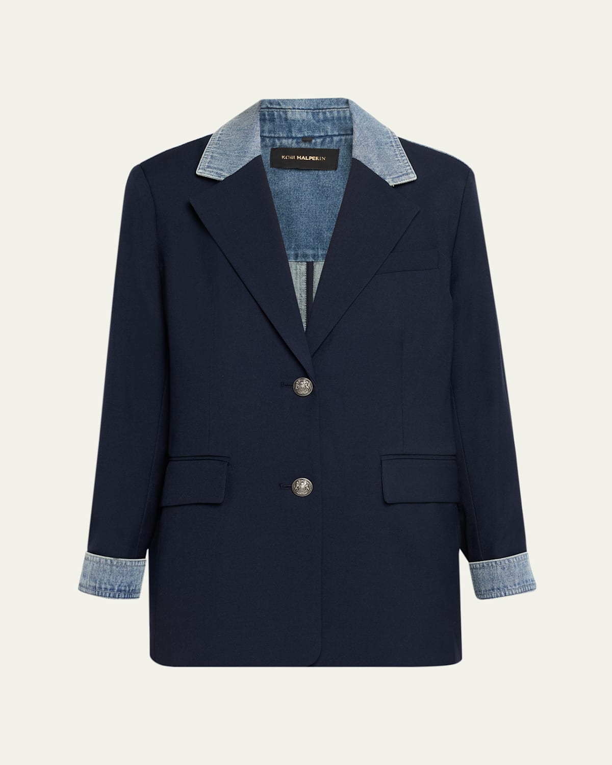 Kobi Halperin Silva Single-breasted Mixed Media Jacket In Blue