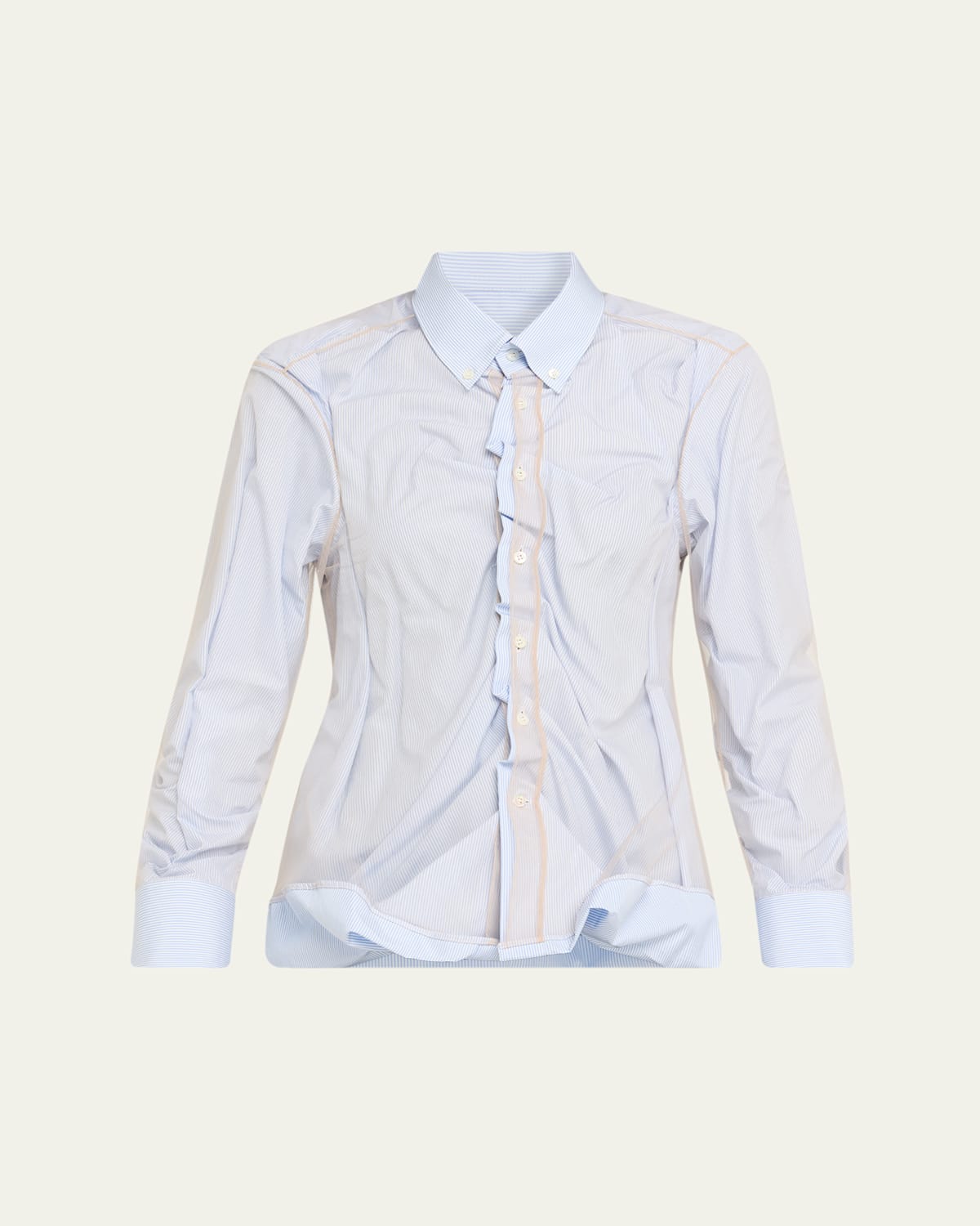 Maison Margiela Layered Draped Stripe Button-down Blouse In Blue