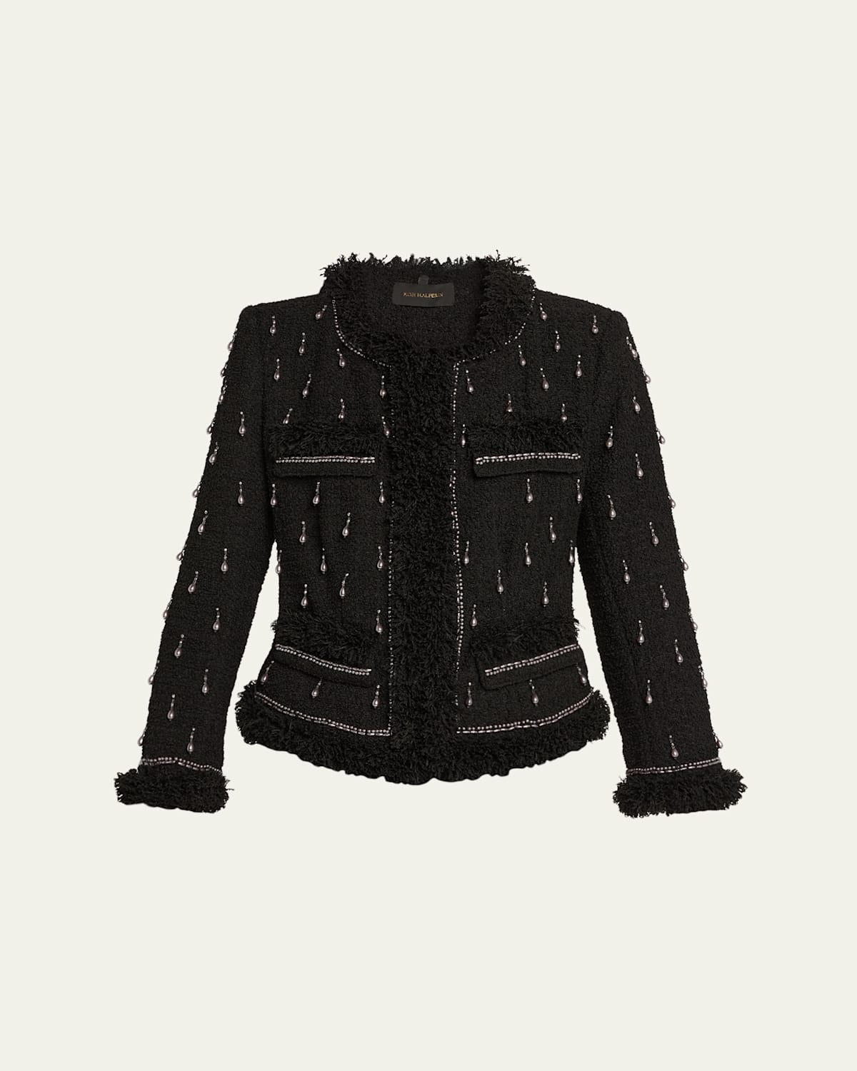 Kobi Halperin Hana Beaded Fringe-trim Tweed Jacket In Black