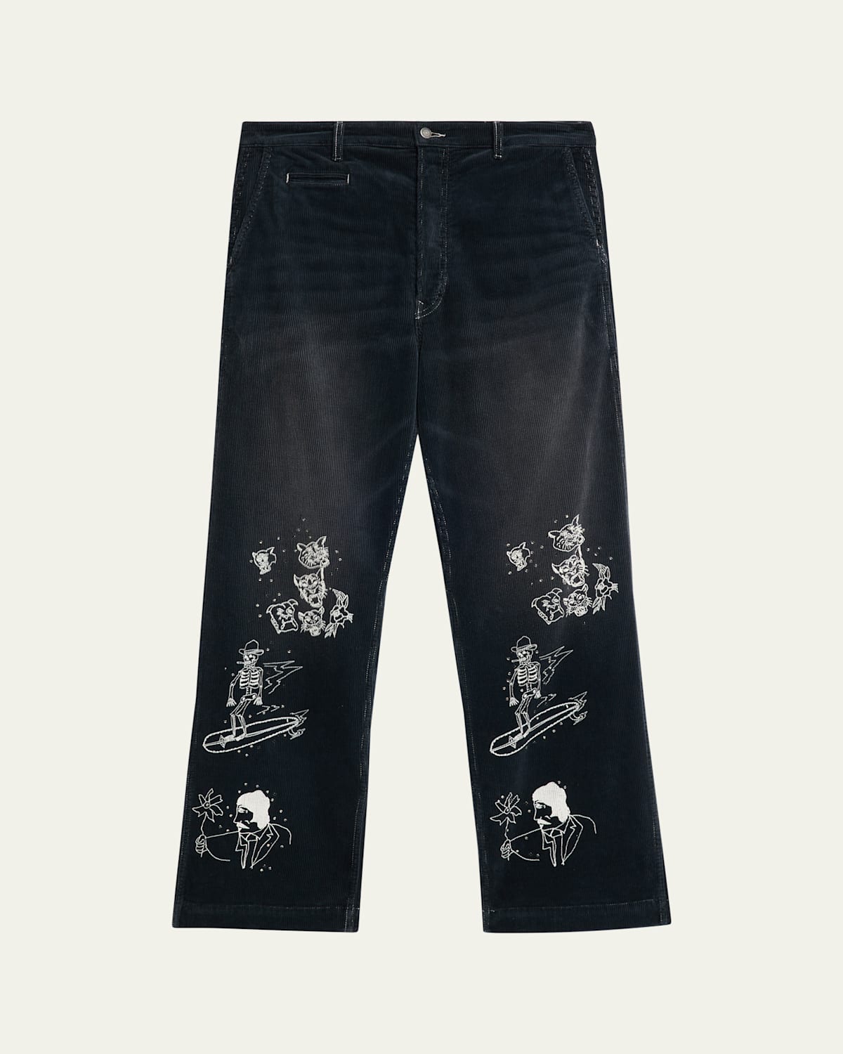 Cout De La Liberte Men's Faded Corduroy Crystal Sketch Five-pocket Pants In Black