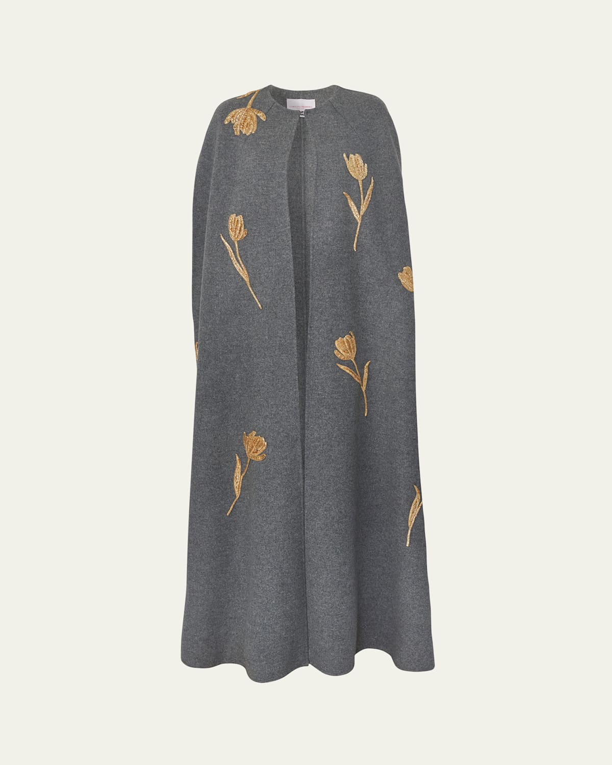 Carolina Herrera Long Embroidered Cape In Gray