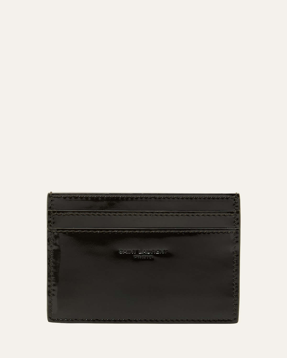 Saint Laurent Men's Debossed Logo Patent Leather Card Holder In Black