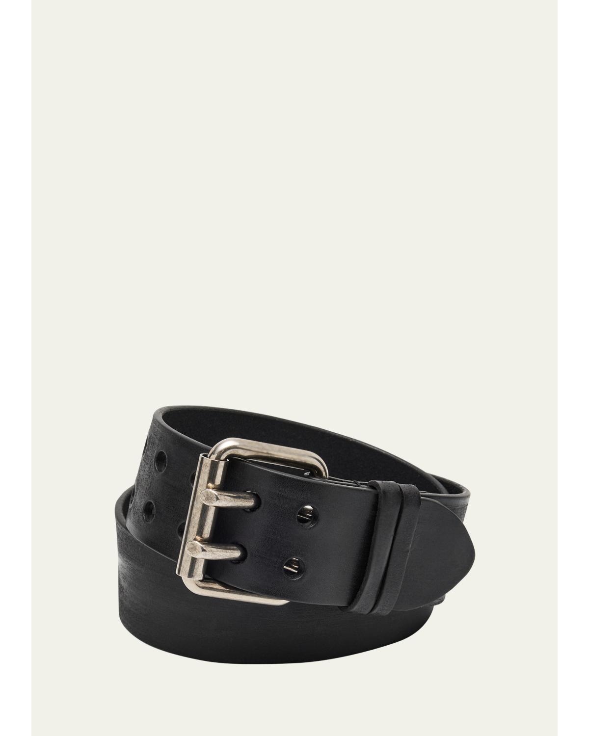 Men's Leather Double-Pin Buckle Belt