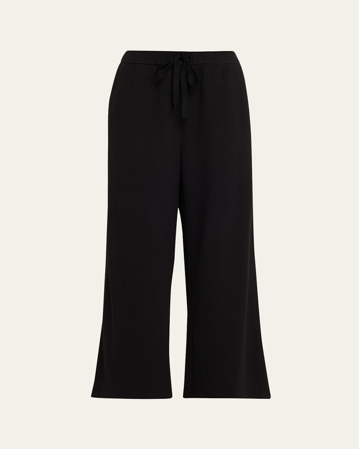 Eileen Fisher Organic Cotton Blend Ankle Wide Leg Drawstring Pants In Black