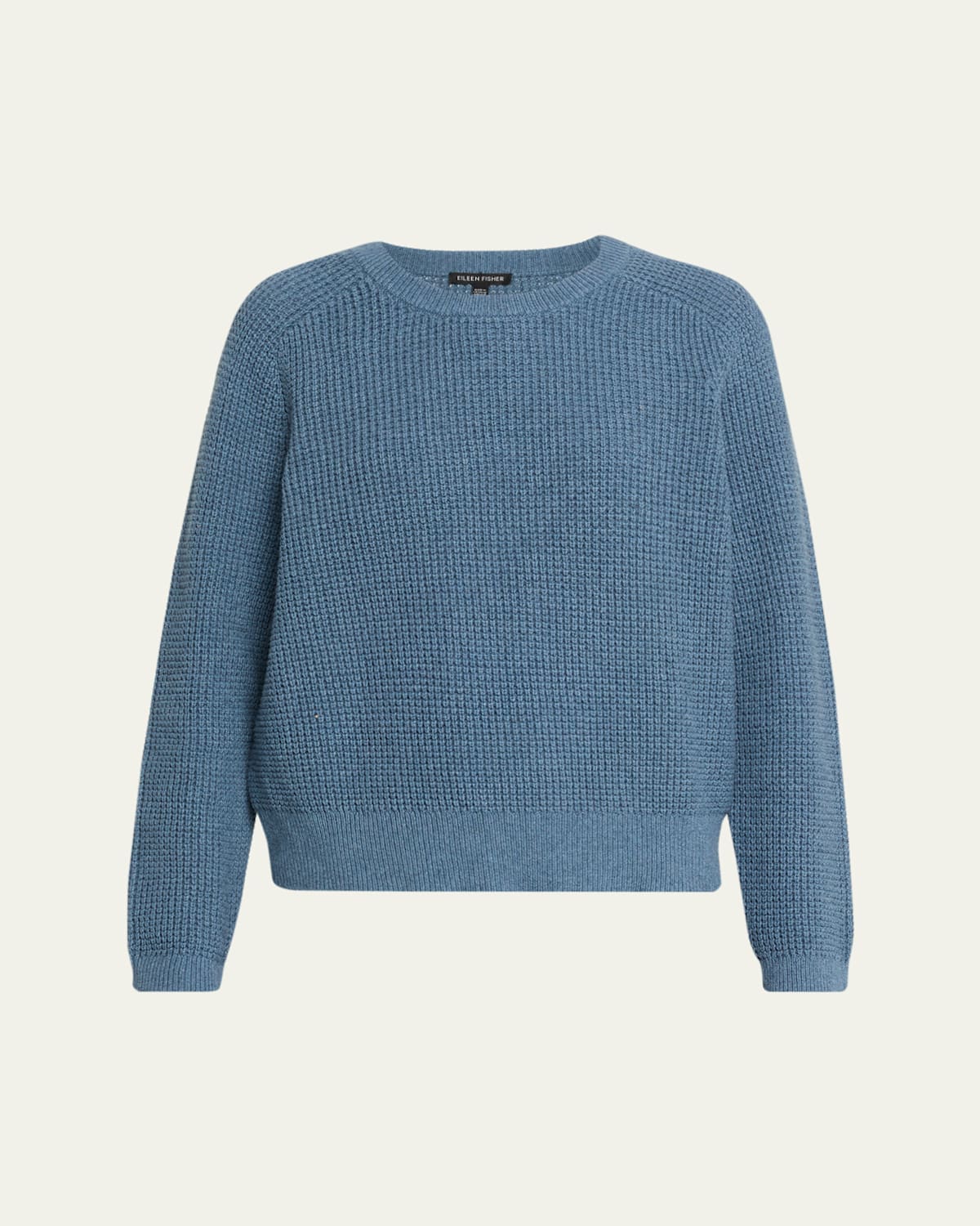 Eileen Fisher Crewneck Cotton-cashmere Thermal Knit Top In Blue