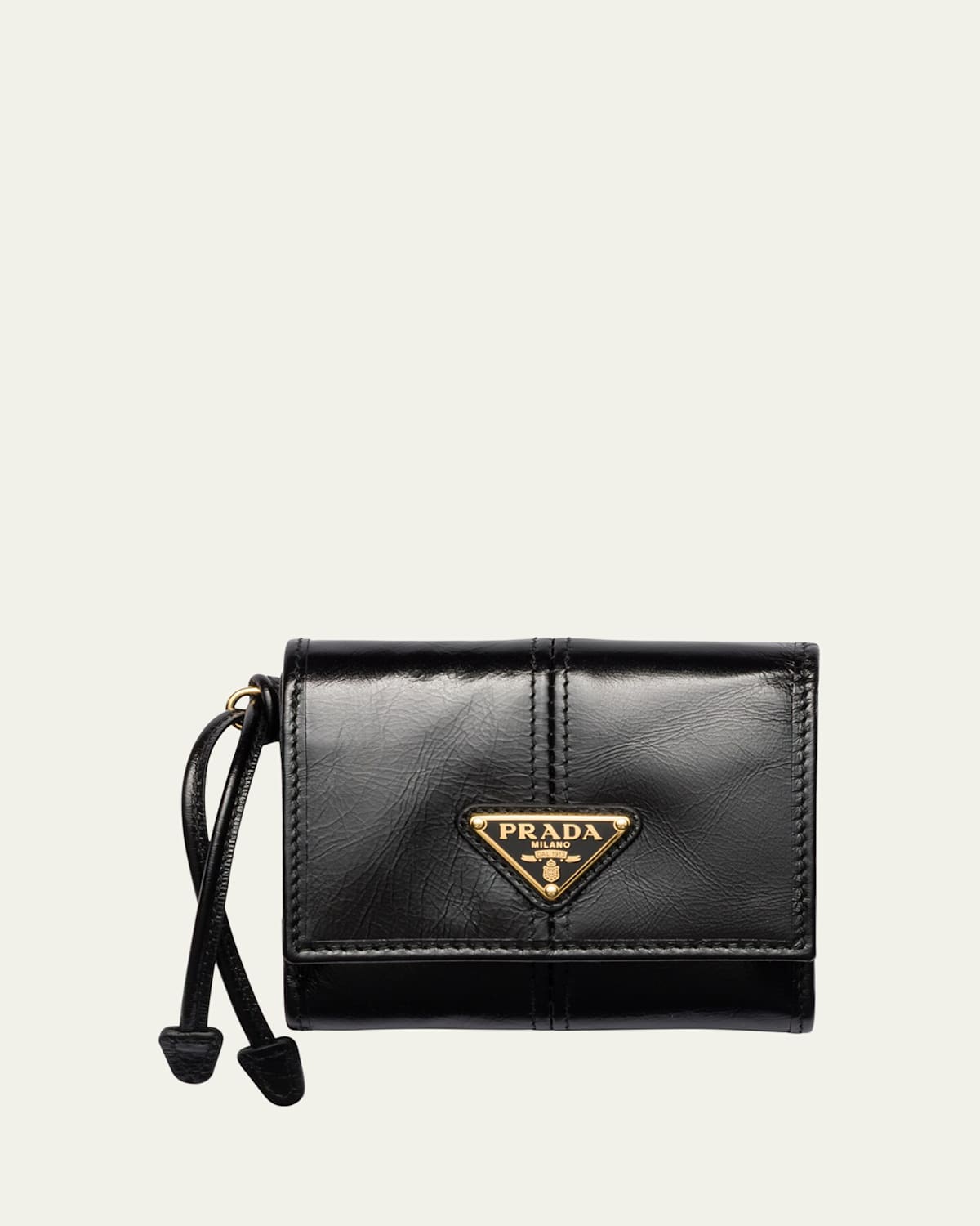 Prada Soft Lux Trifold Leather Wallet In Black