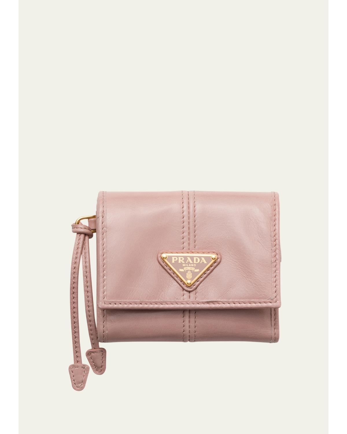 Prada Soft Lux Trifold Leather Wallet In Rosy Blush