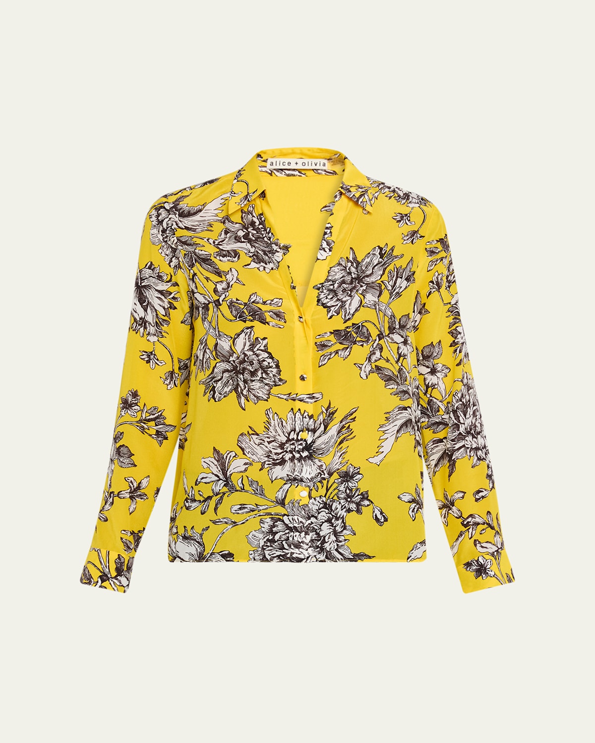 Eloise Blooming Wild Golden Button-Front Silk Blouse