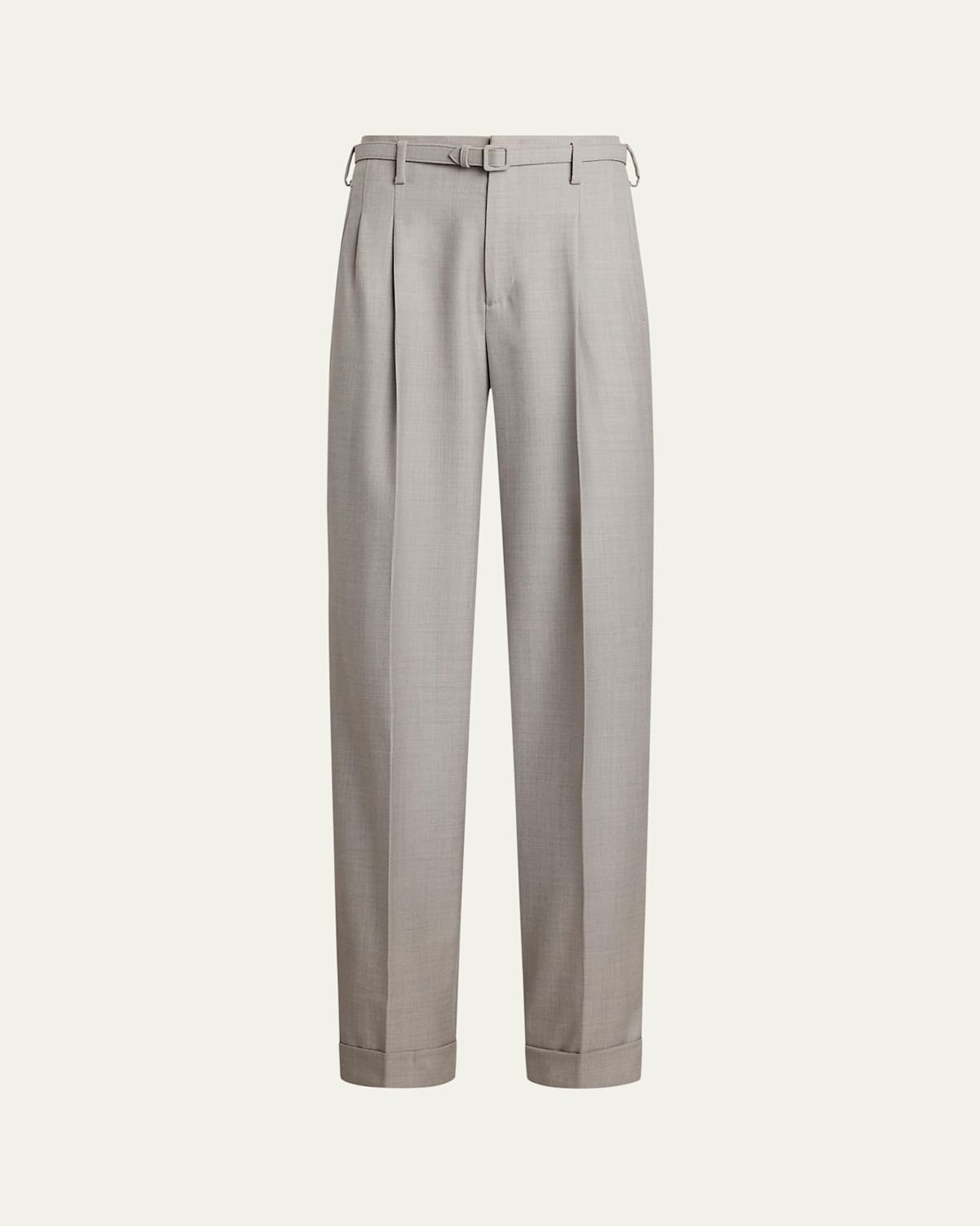 Ralph Lauren Pleated Wool Straight-leg Trousers In Gray