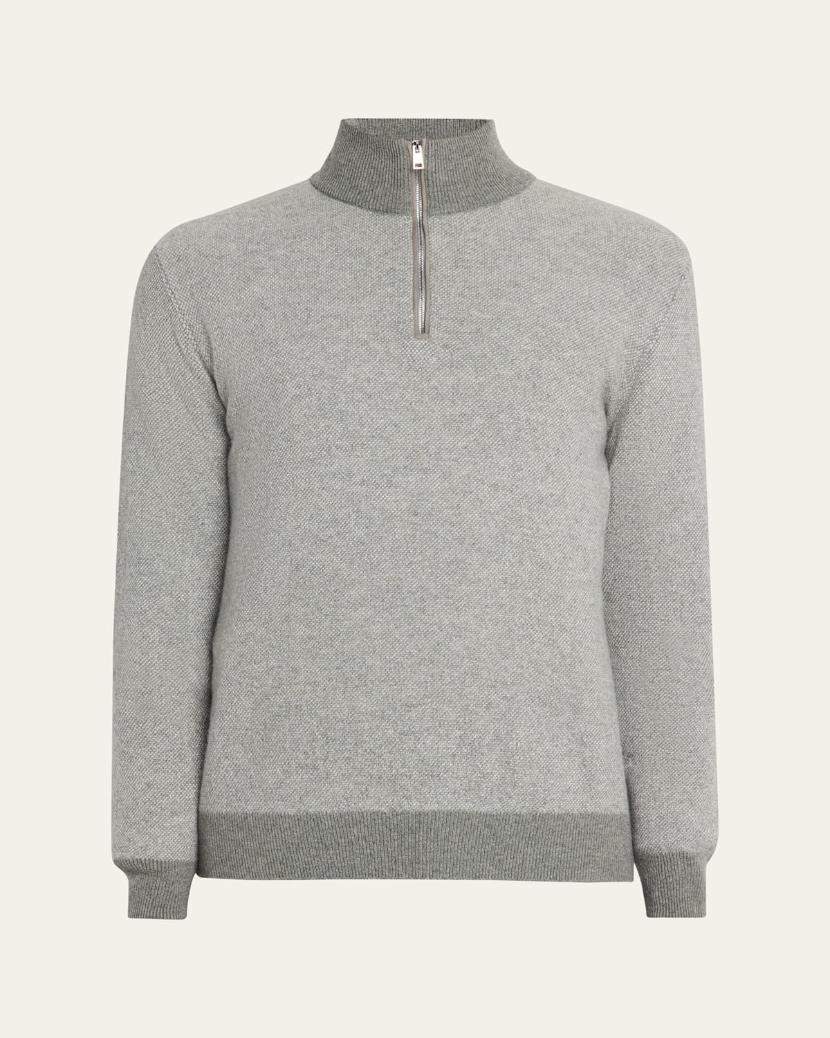 Ralph Lauren Birdseye Cashmere Quarter-zip Sweater In Gray