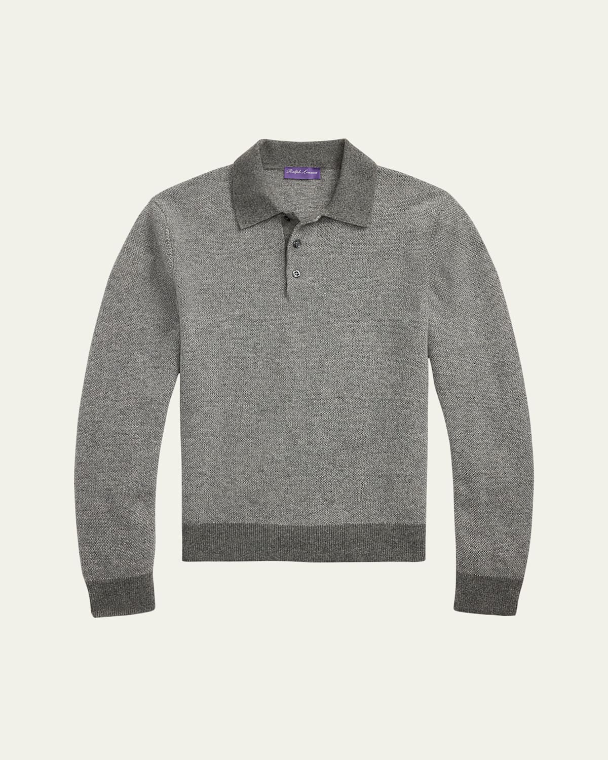 Ralph Lauren Men's Cashmere Long-sleeve Polo Sweater In Gray