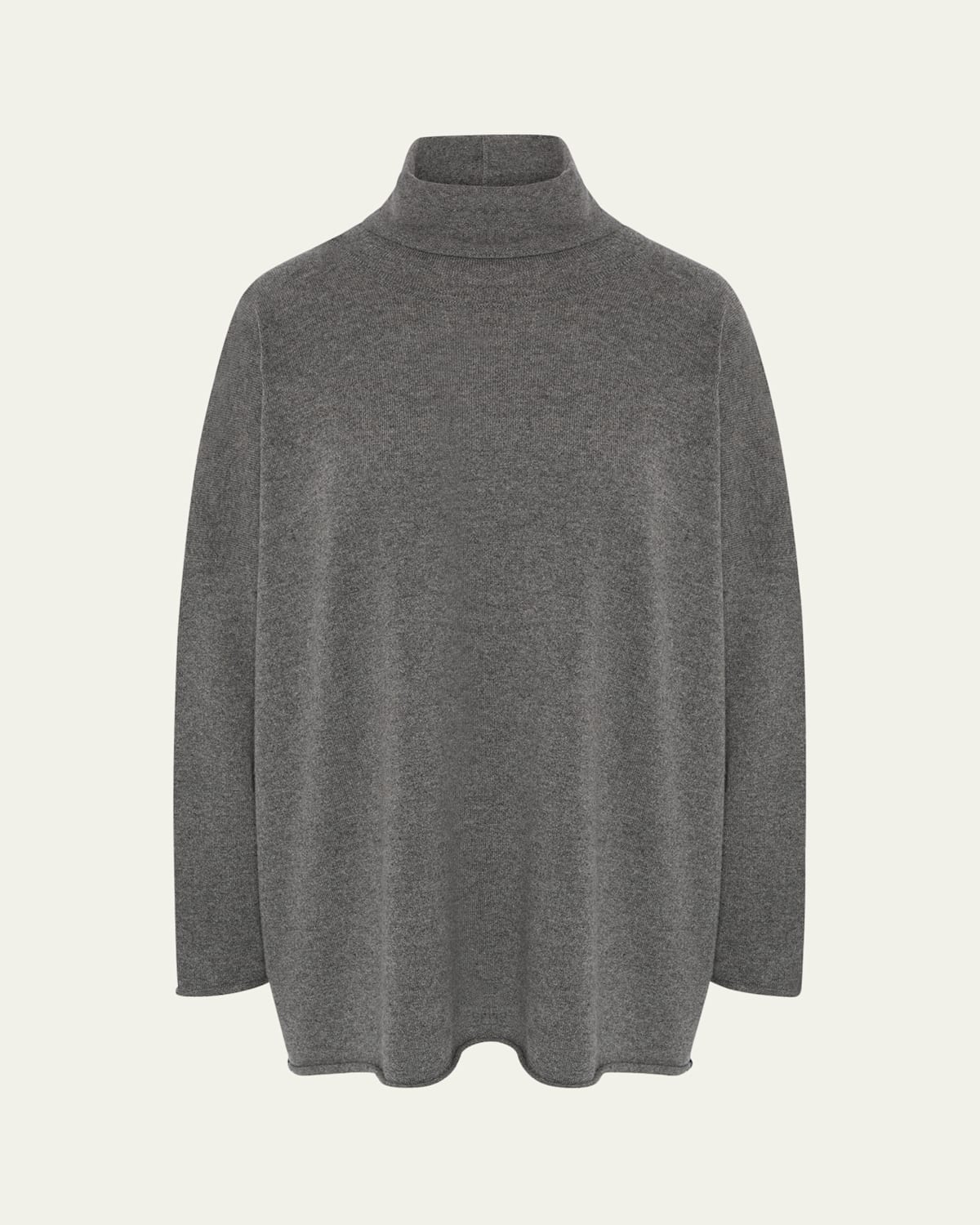 Eskandar Slim-sleeve Raw Edge Scrunch-neck Sweater (mid Plus Length)