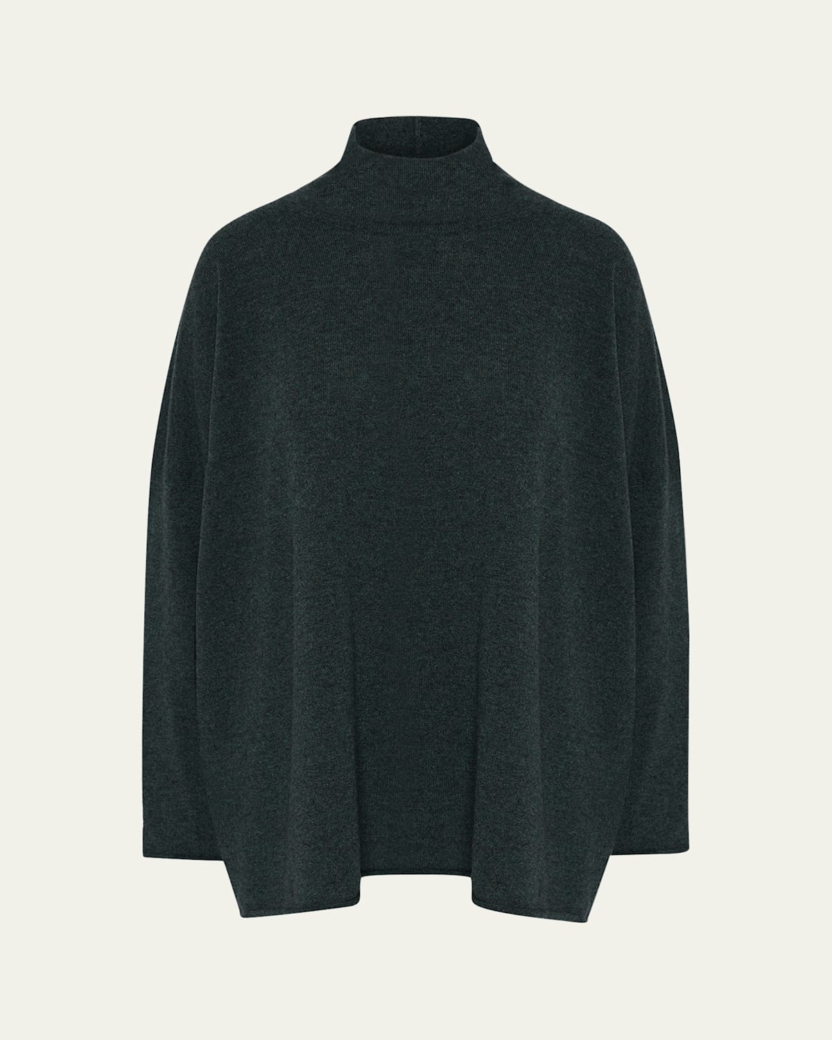 Eskandar Slim-sleeve Raw Edge Scrunch-neck Sweater (mid Plus Length) In Green