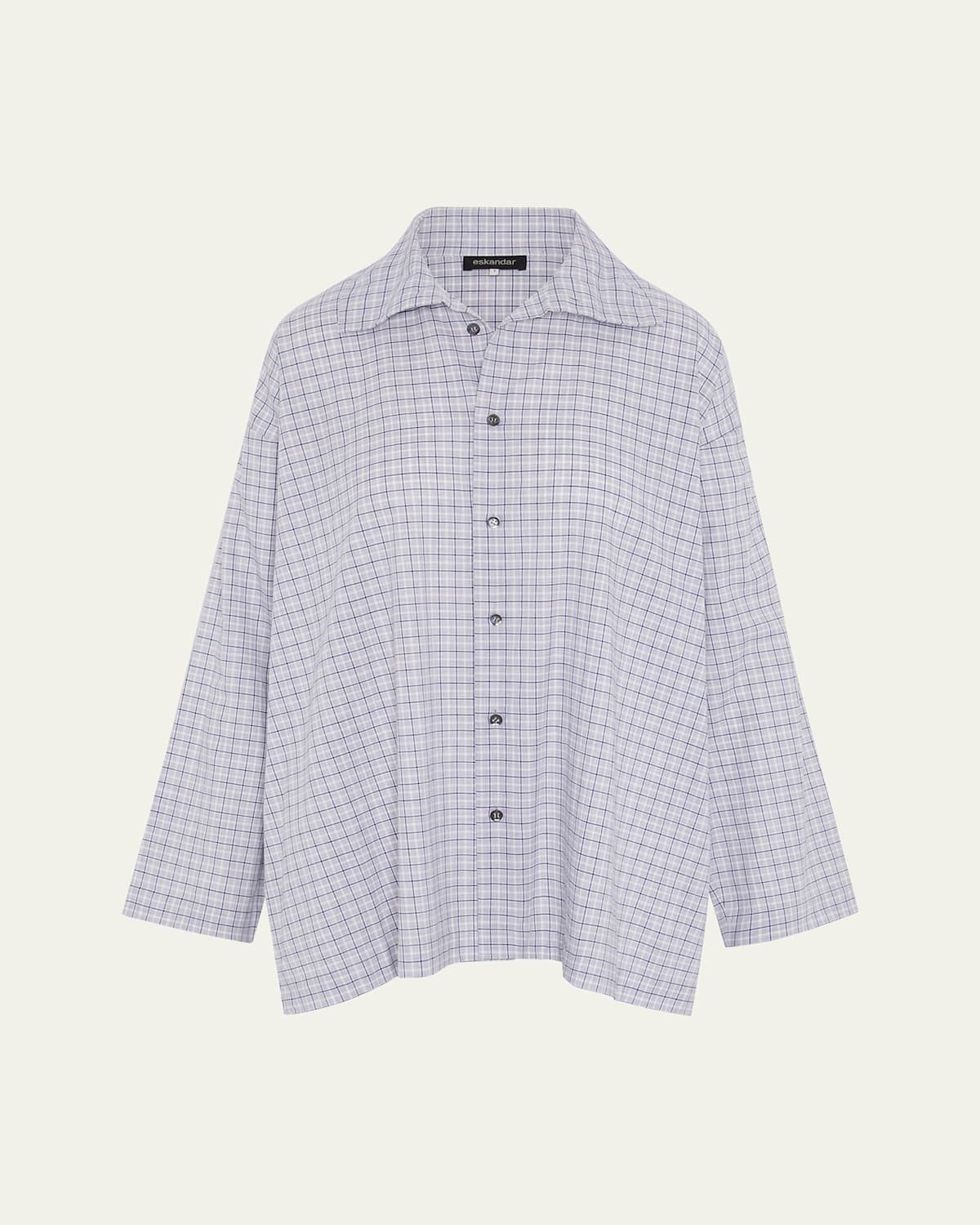 Eskandar Slim A-line Scrunch Neck Shirt With Stepped Insert (long Length) In Blue