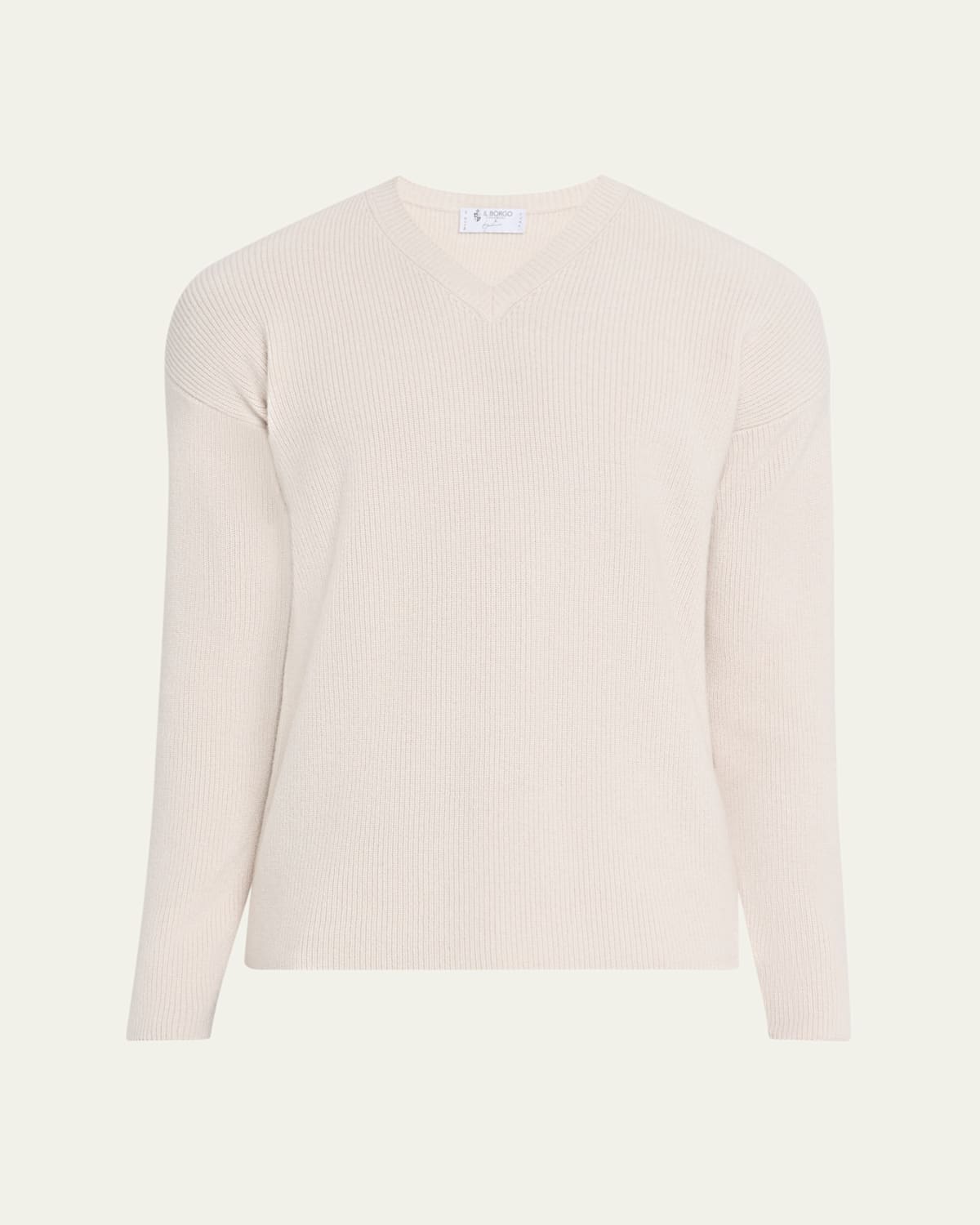 Bergdorf Goodman Men's Cashmere And Wool Rib V-neck Sweater In White