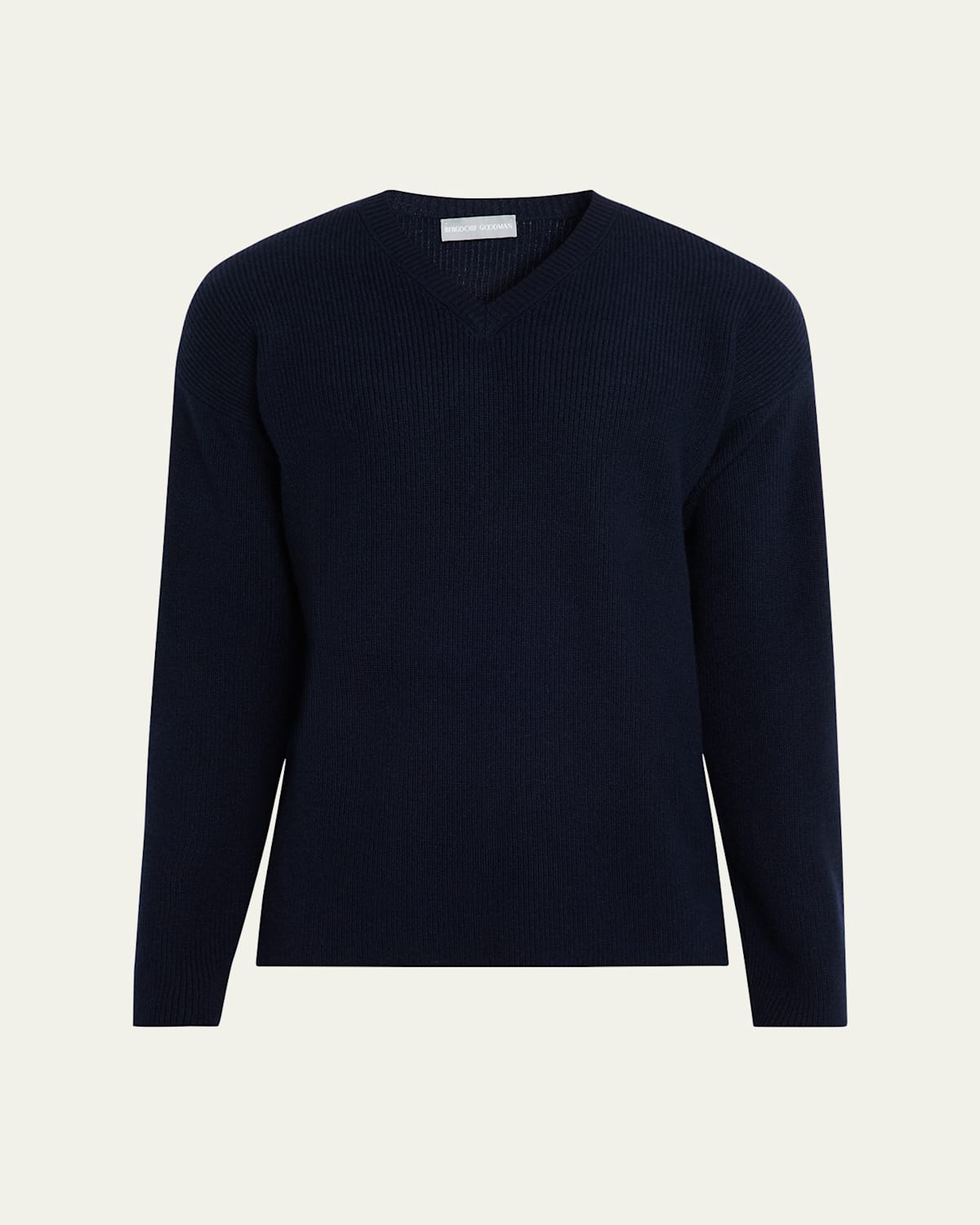 Bergdorf Goodman Men's Cashmere And Wool Rib V-neck Sweater In Blue