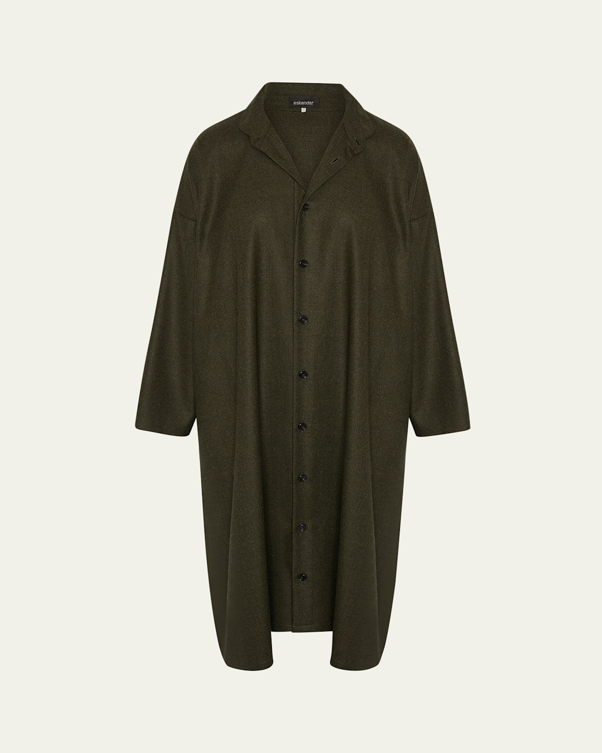Eskandar Wide A-line Shirtdress With Double-stand Collar In Green