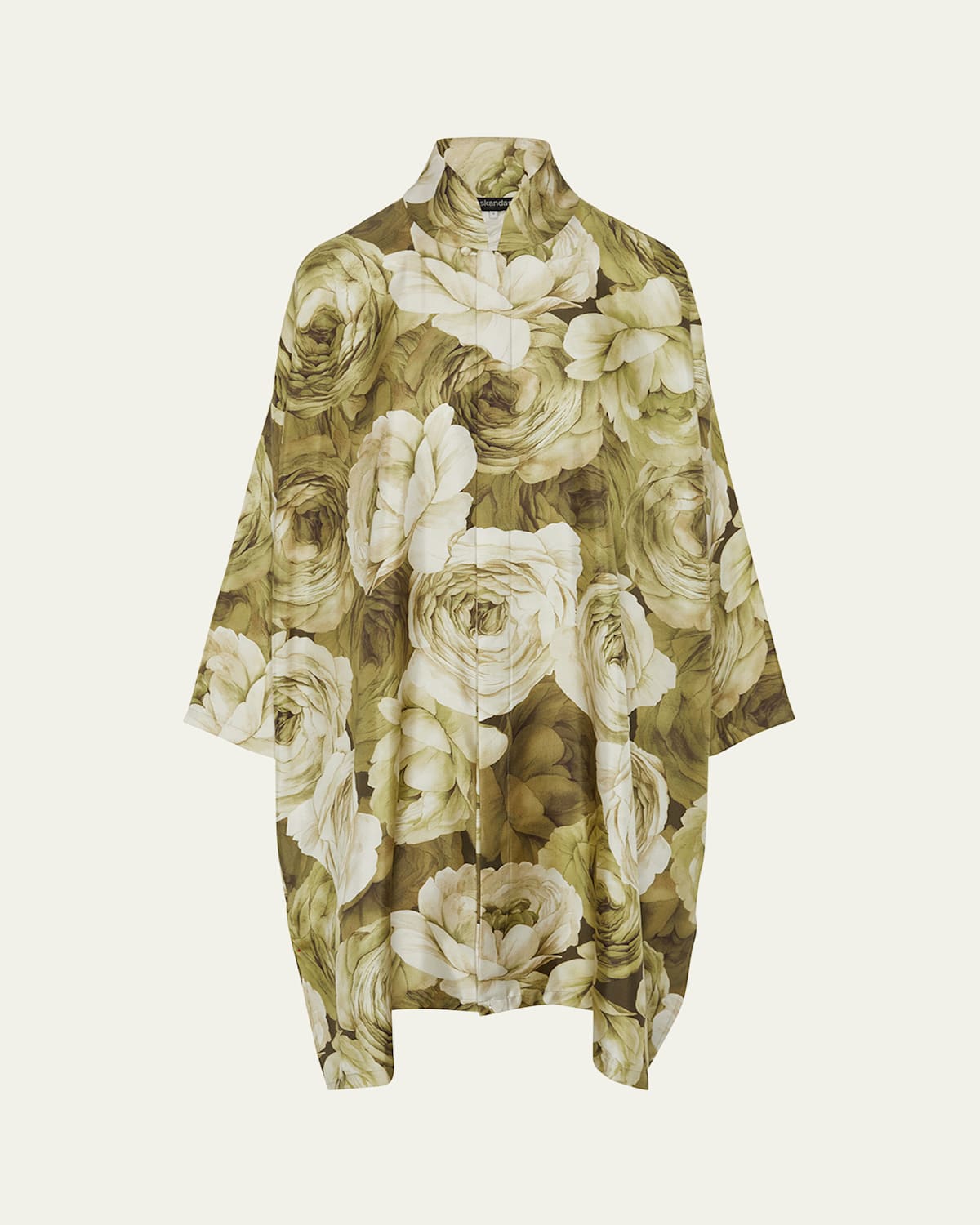 Eskandar Wide A-line Shirt With Chinese Collar And Slits (very Long Length) In Green