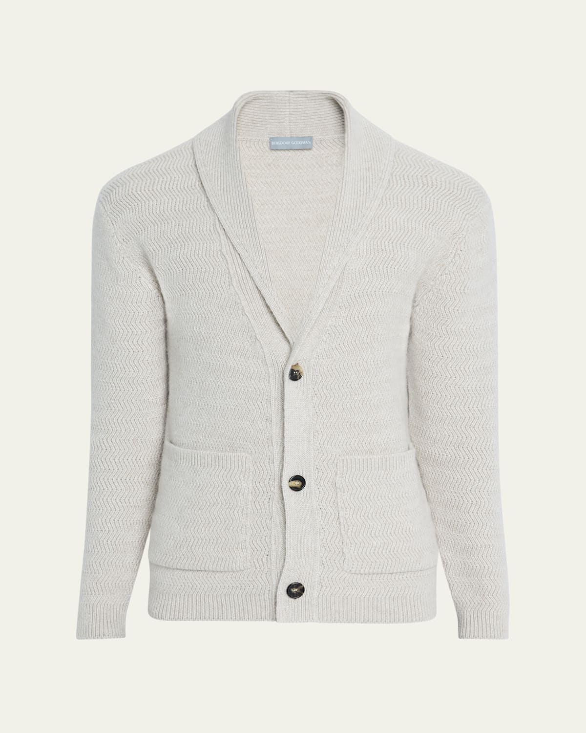 Bergdorf Goodman Men's Cashmere Chevron-knit Shawl Cardigan In White