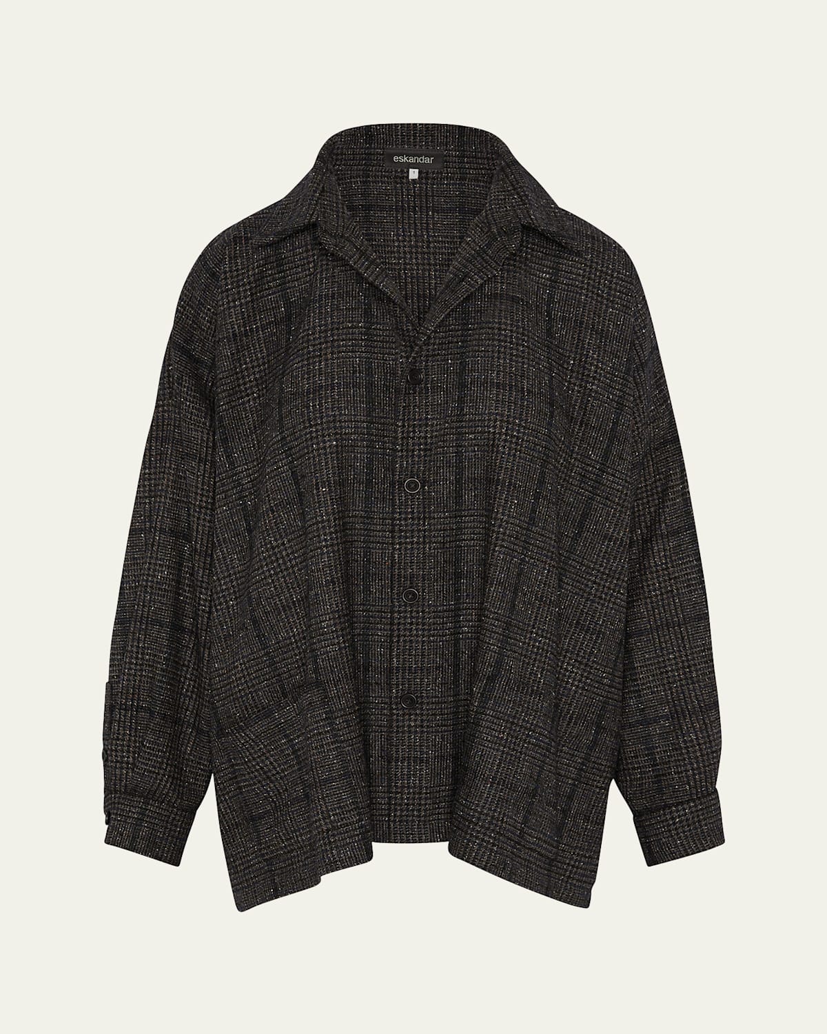 Eskandar Wide A-line Shirt Jacket With Collar (mid Plus Length) In Black