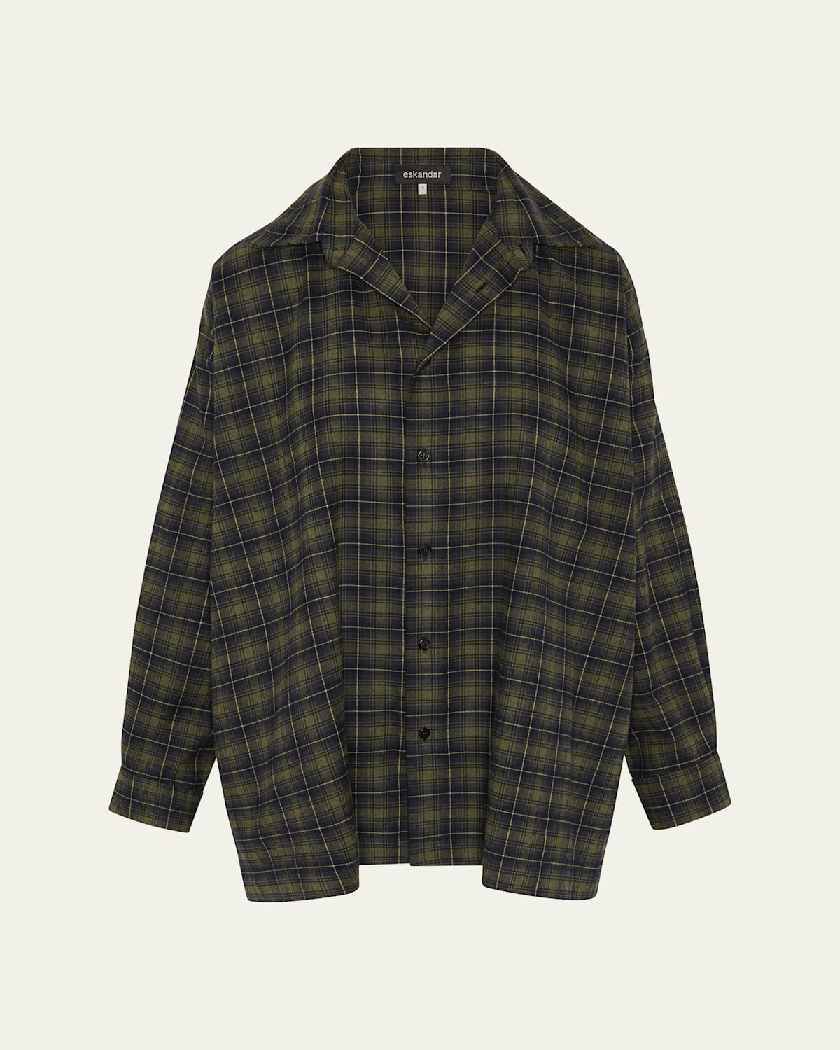 Eskandar Slim A-line Shirt With Collar And Stepped Insert (long Length) In Green