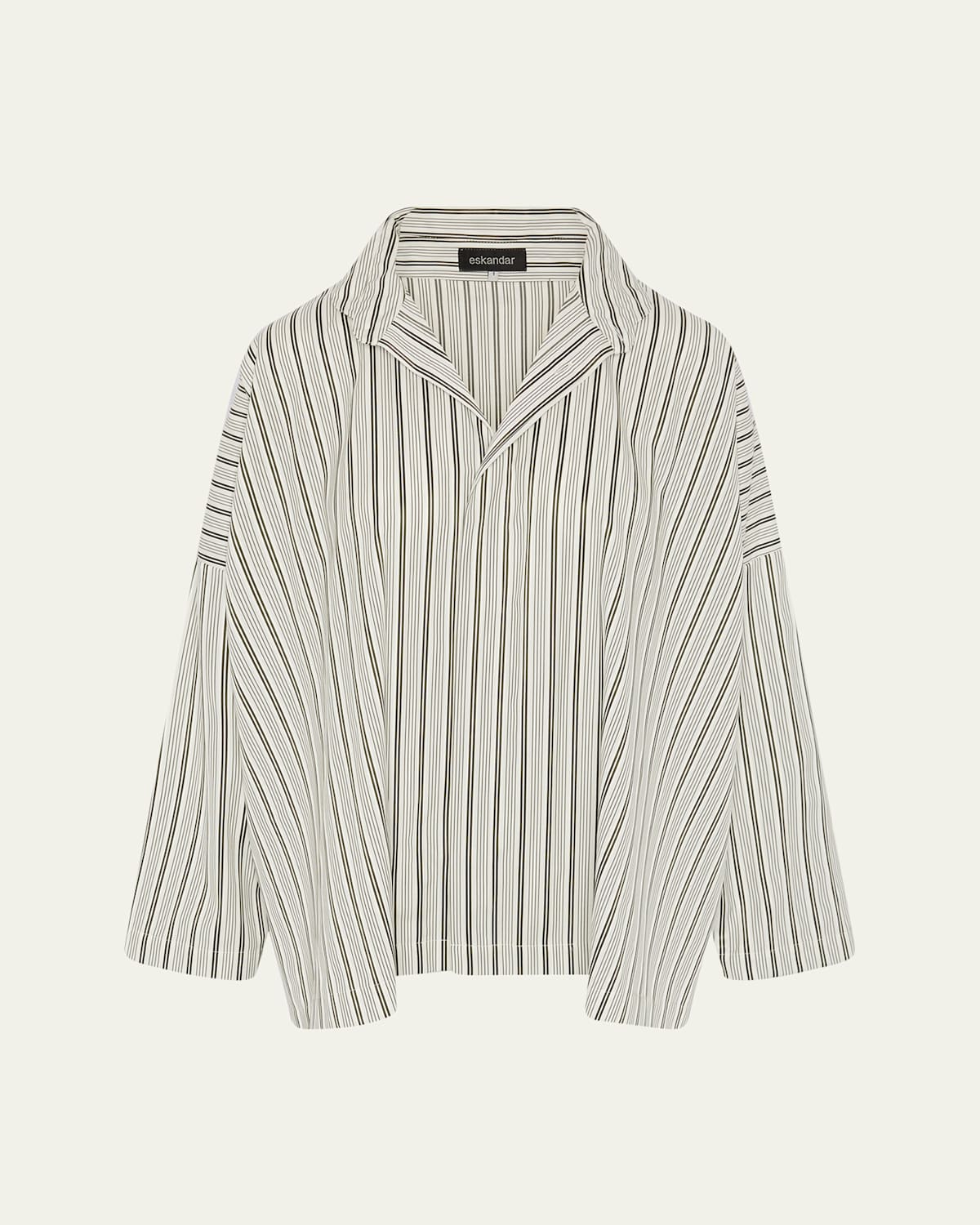 Eskandar Wide Longer-back Shirt With Double-stand Collar (mid Plus Length) In White