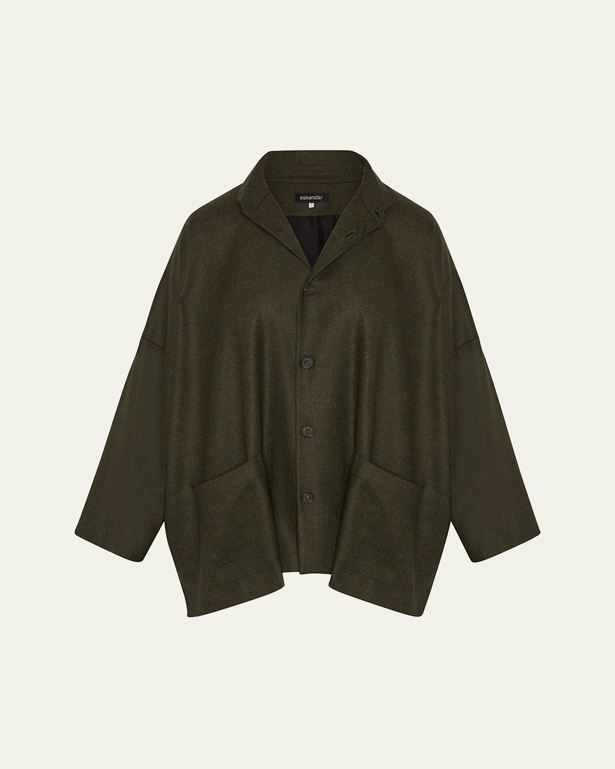 Eskandar Wide Longer-back Double-stand Collar Jacket (long Length) In Green
