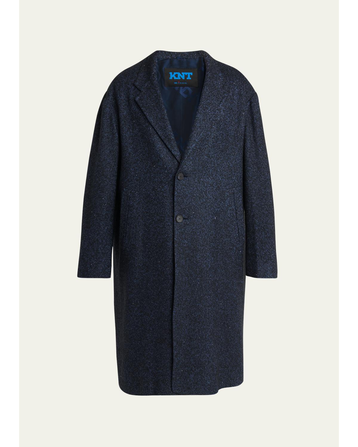 Men'S Cashmere Blend Dark Blue Overcoat