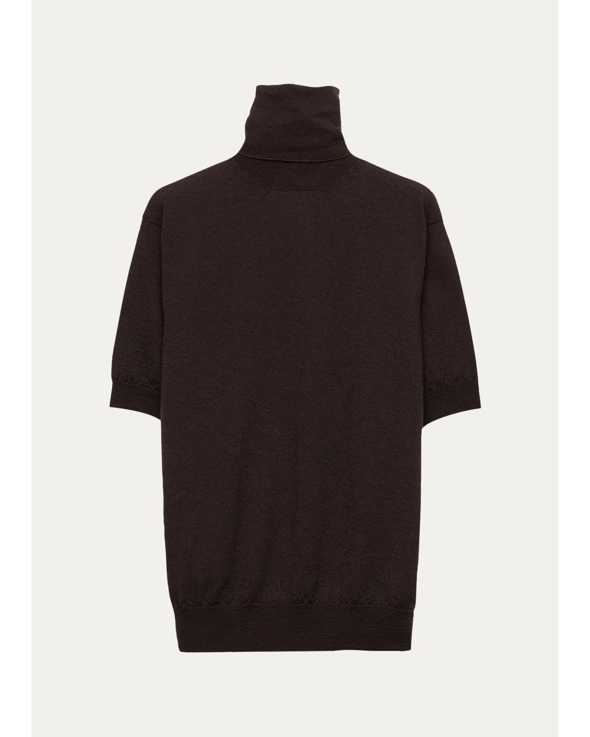 Turtleneck Superfine Cashmere Short-Sleeve Sweater