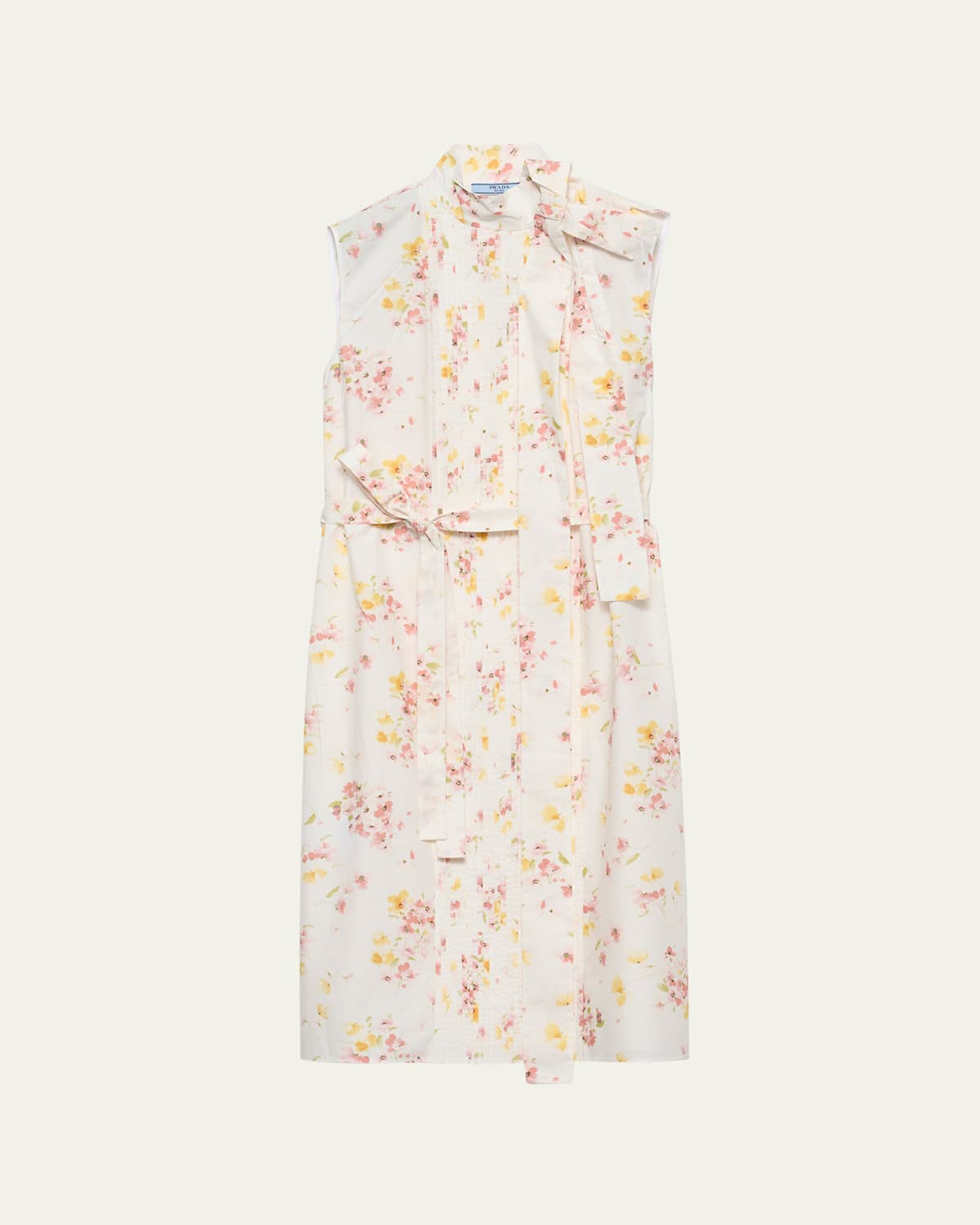 Prada Bouquet-print Sleeveless Poplin Dress In Animal Print