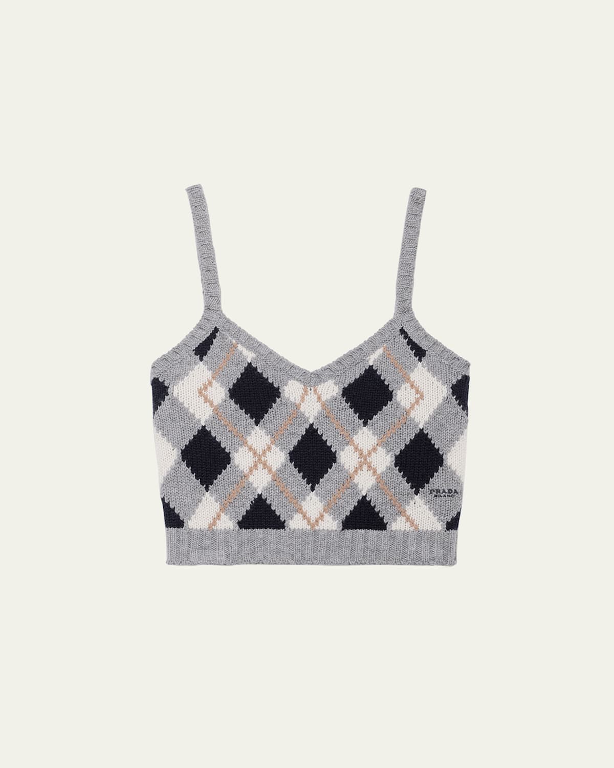 Prada Cashmere Argyle Knit Crop Tank Top In Gray