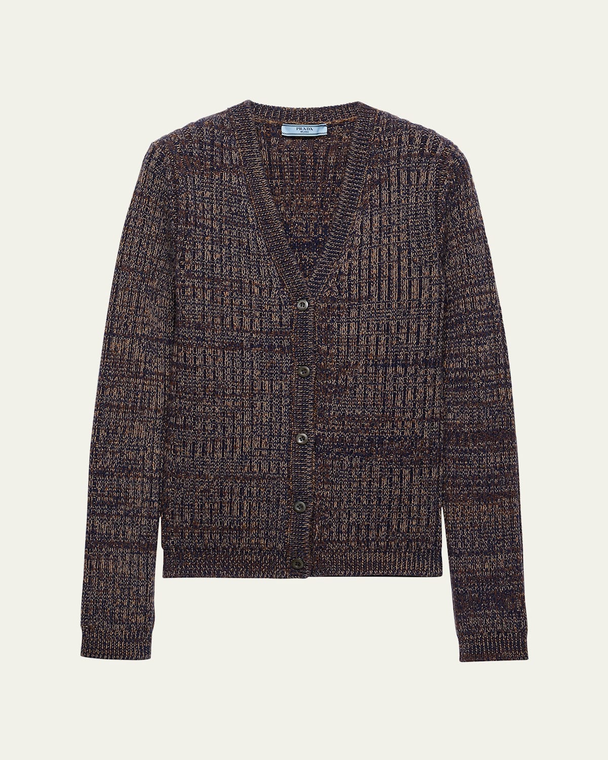 Prada Cashmere-wool Mouline V-neck Cardigan In Brown