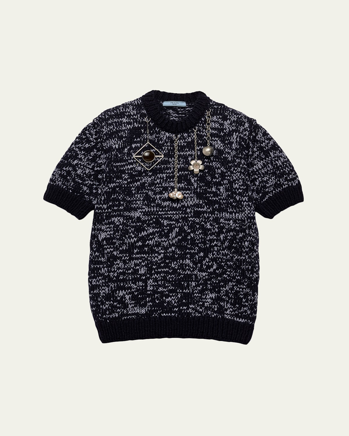 Prada Short-sleeve Knit Sweater With Pendants In Multi