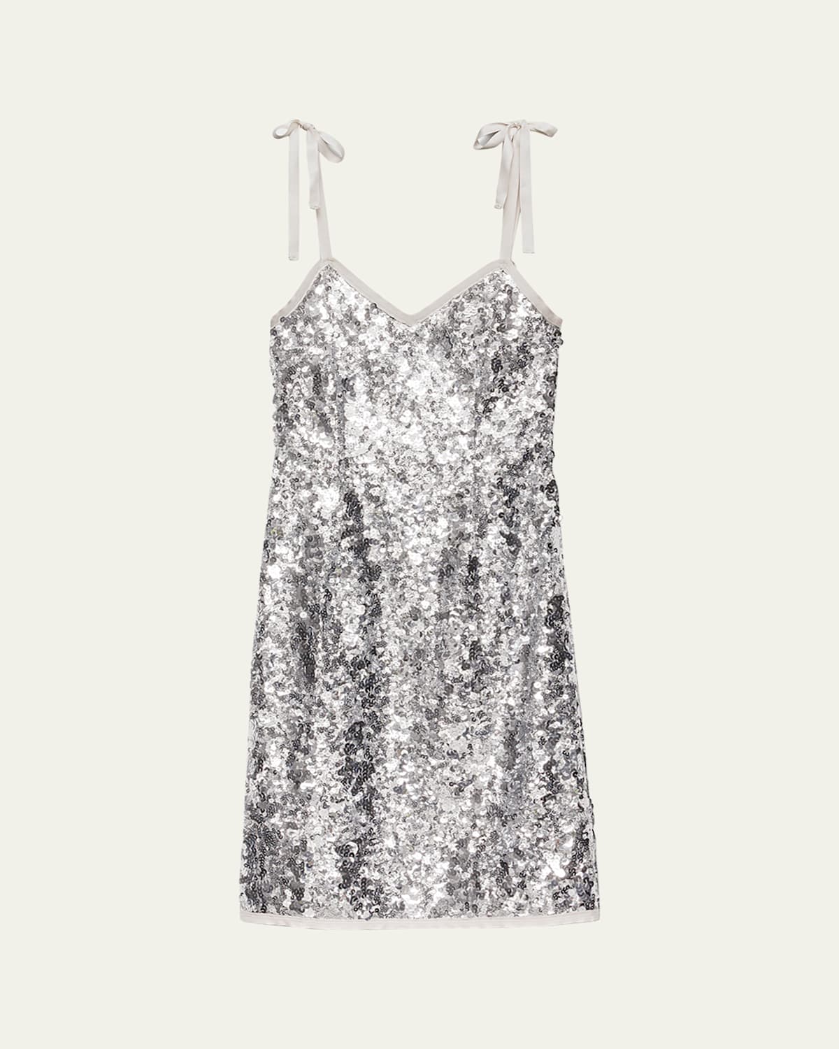 Prada Sequin Tie-shoulder Midi Dress In Silver