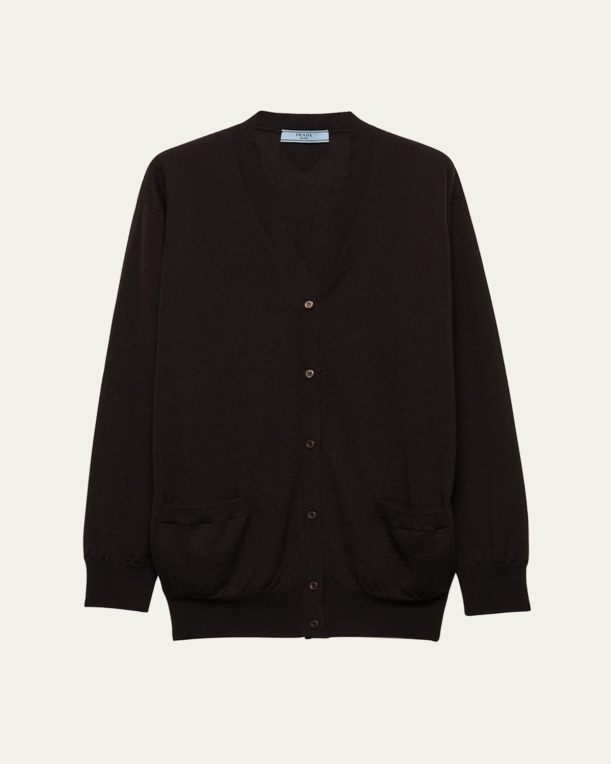 Prada Superfine Cashmere V-neck Cardigan In Brown