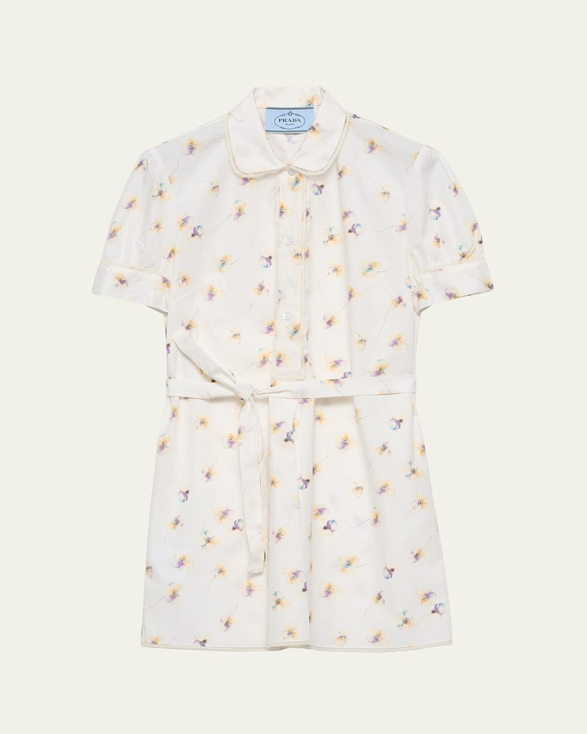 Prada Primula Poplin Belted Mini Shirtdress In White