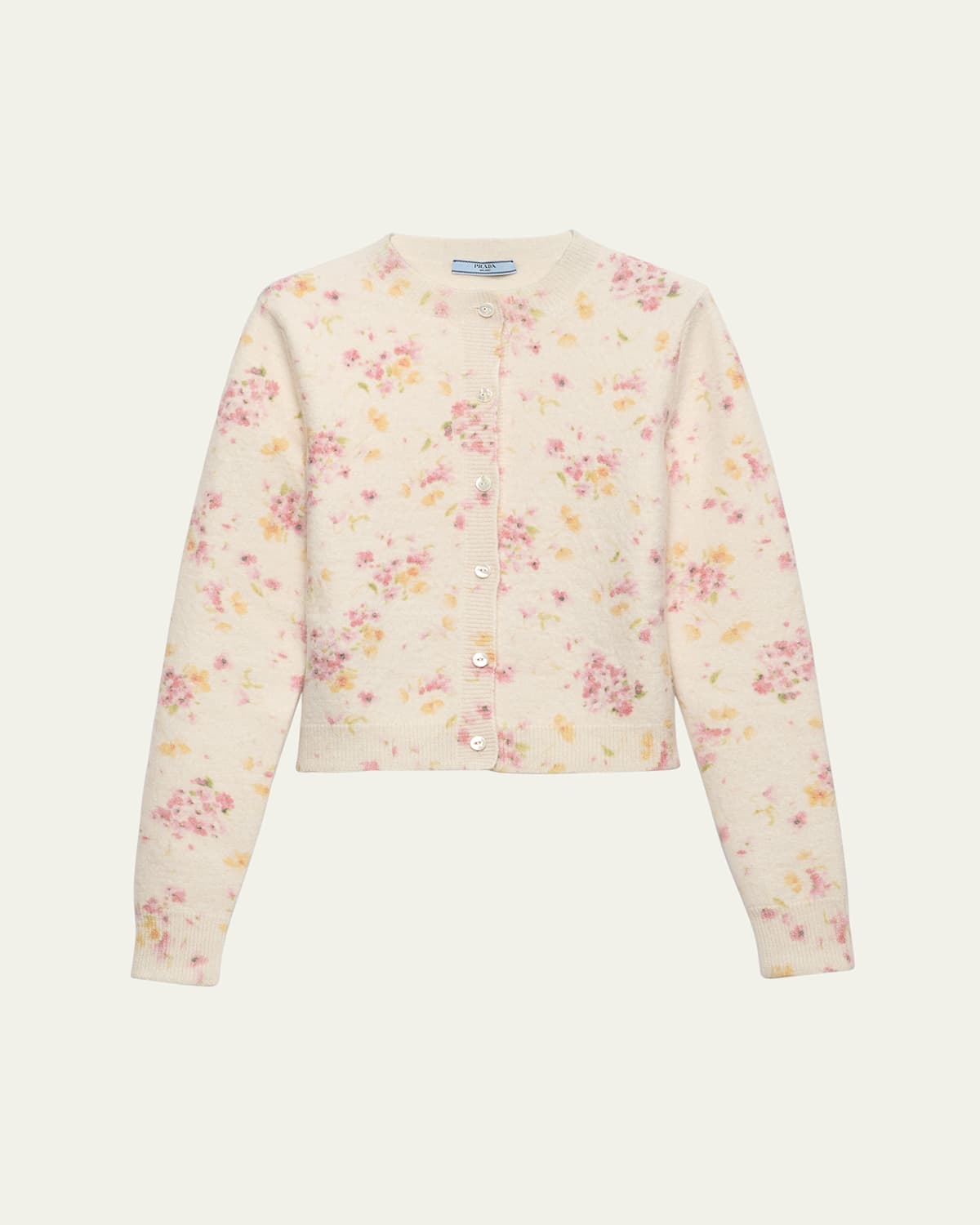 Prada Floral Crewneck Cardigan In Pink