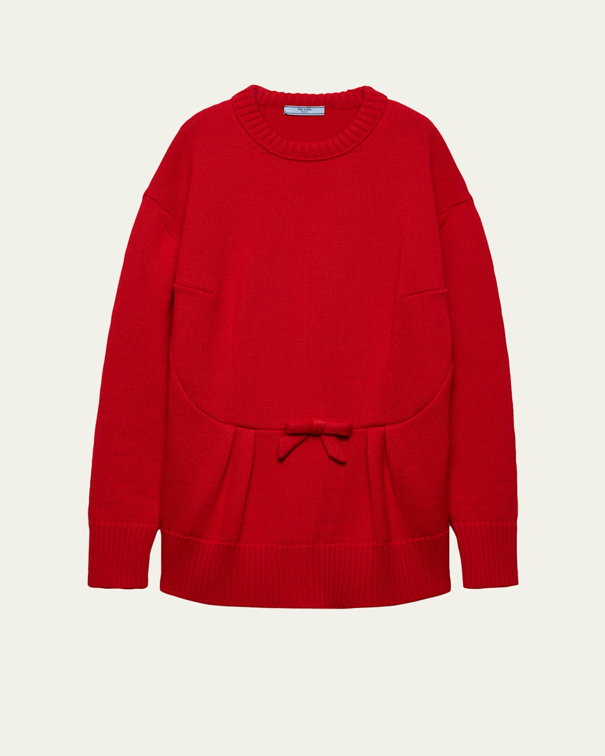 Prada Wool Bow Crewneck Sweater In Red