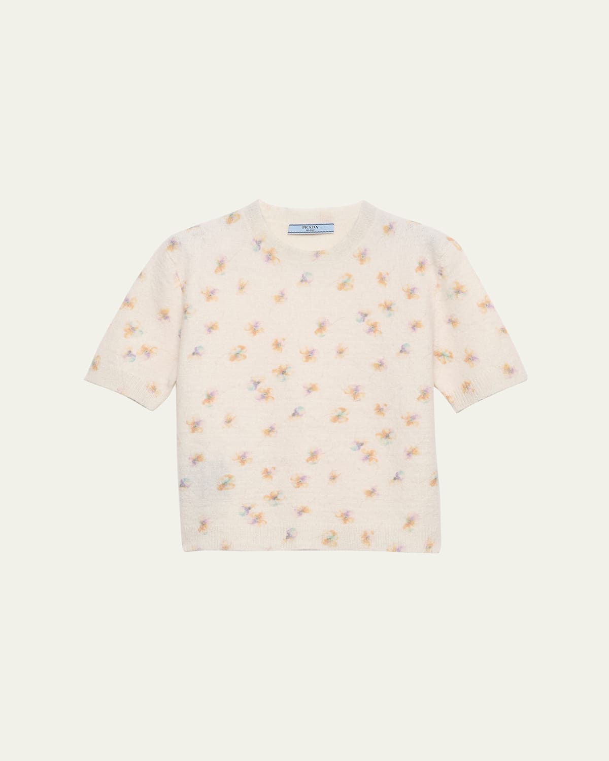 Prada Floral-print Short-sleeve Sweater In Pink