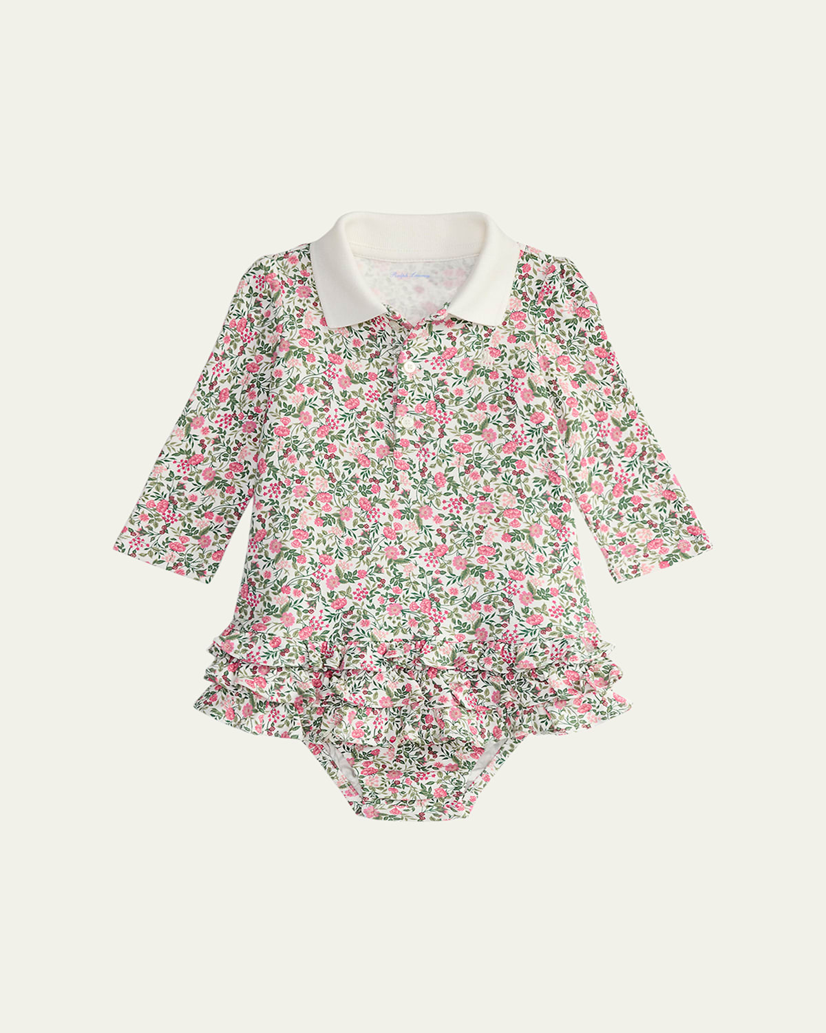 Ralph Lauren Kids' Girl's Floral Interlock Knit Long-sleeve Polo Dress & Bloomers In Multi