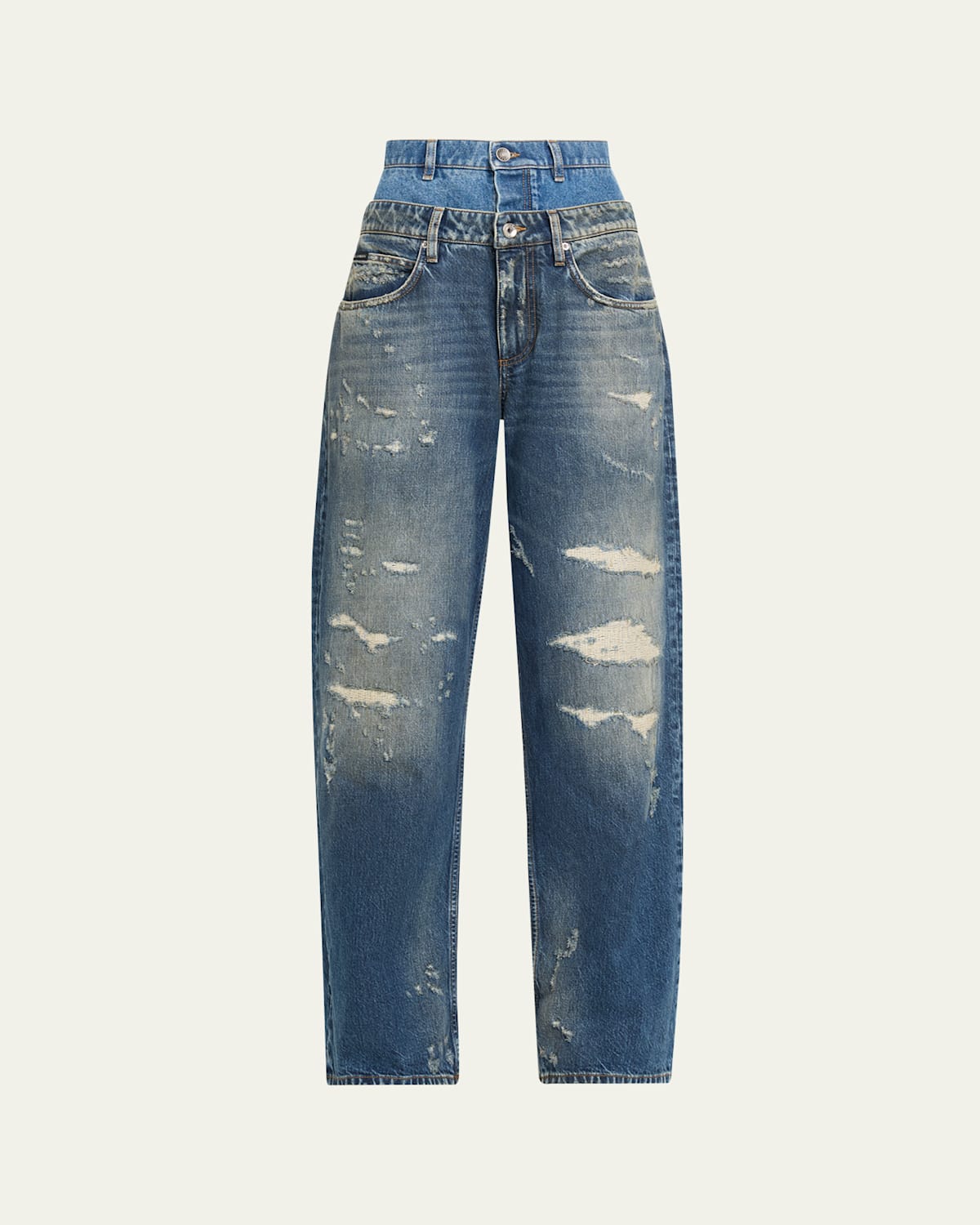 Dolce & Gabbana High-rise Double Waistband Wide-leg Distressed Jeans In Blue