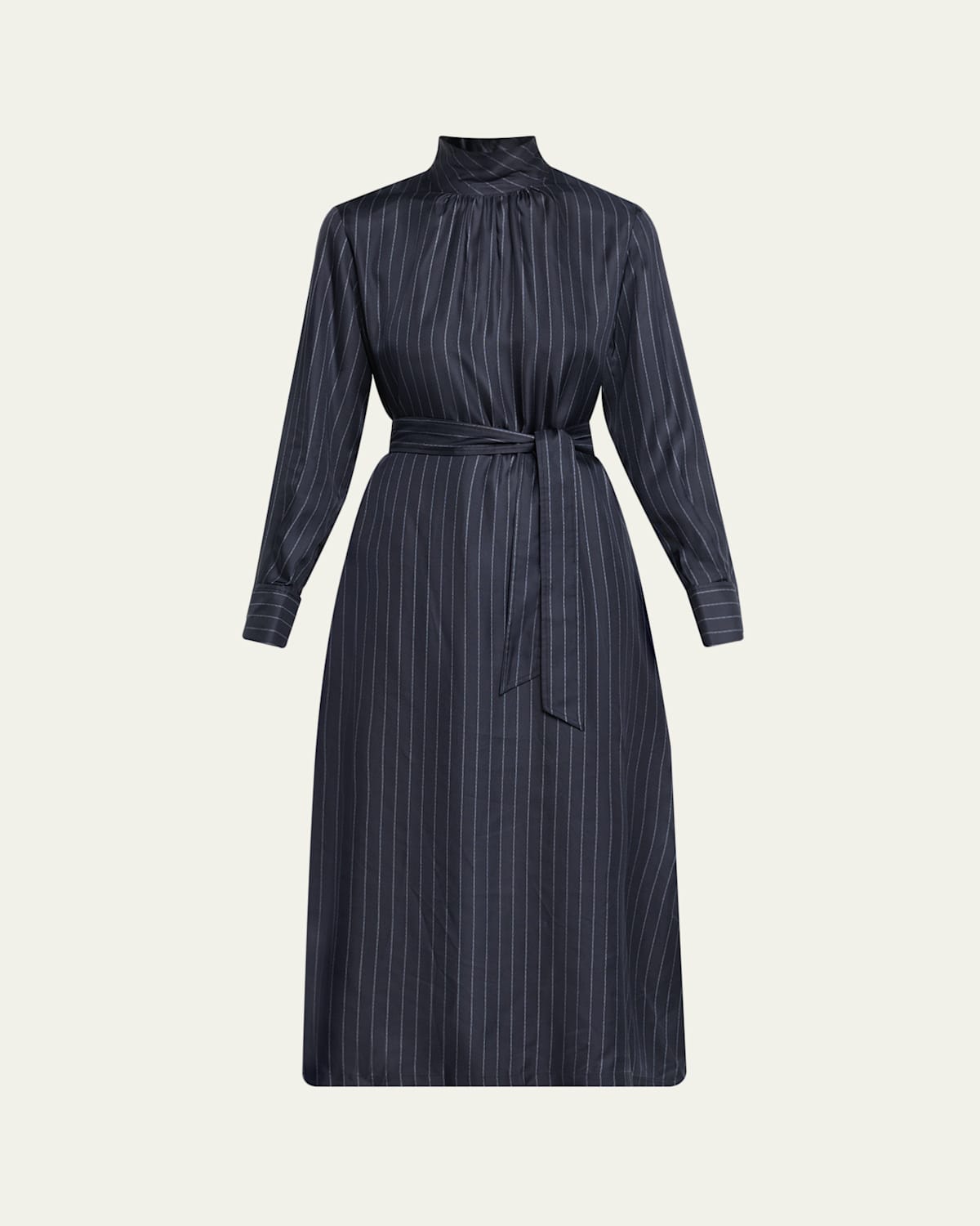 Max Mara Sabbia Pinstripe Silk Midi Dress In Black