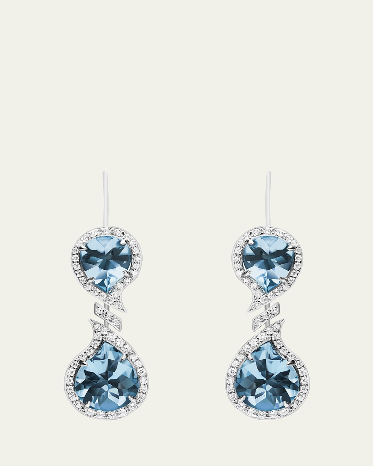 18K White Gold Aquamarine Sun and Moon Drop Earrings with Diamonds