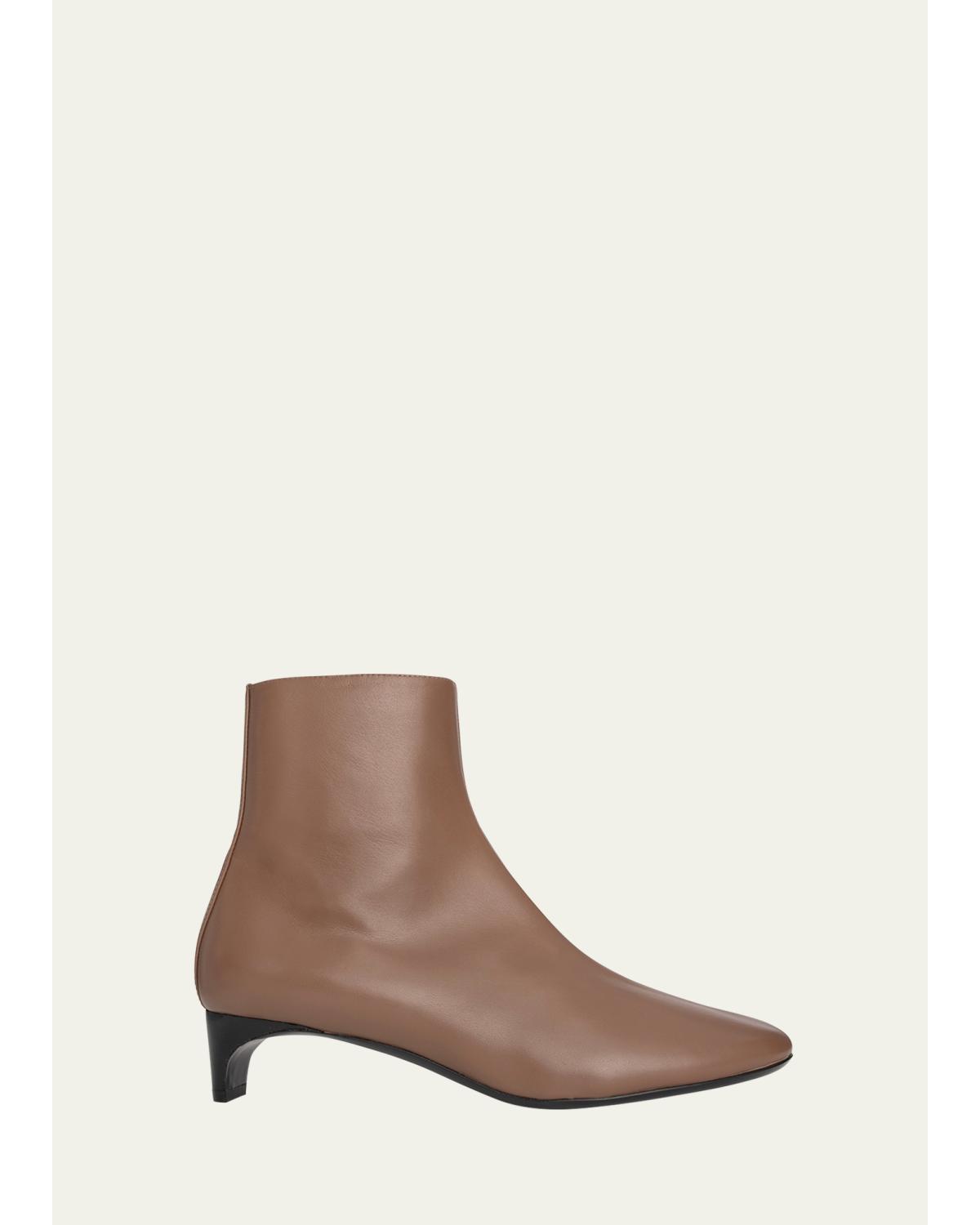 Claude Leather Kitten-Heel Ankle Boots