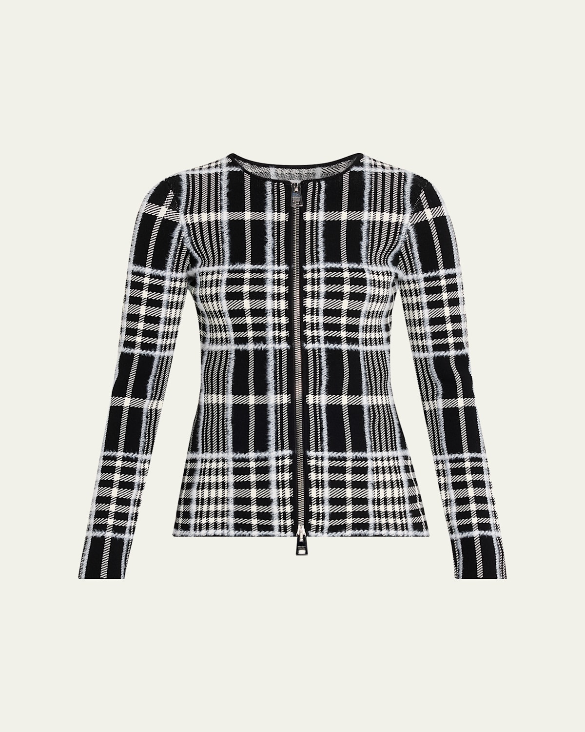 Brandon Maxwell Greer Check Zip Cardigan In Black